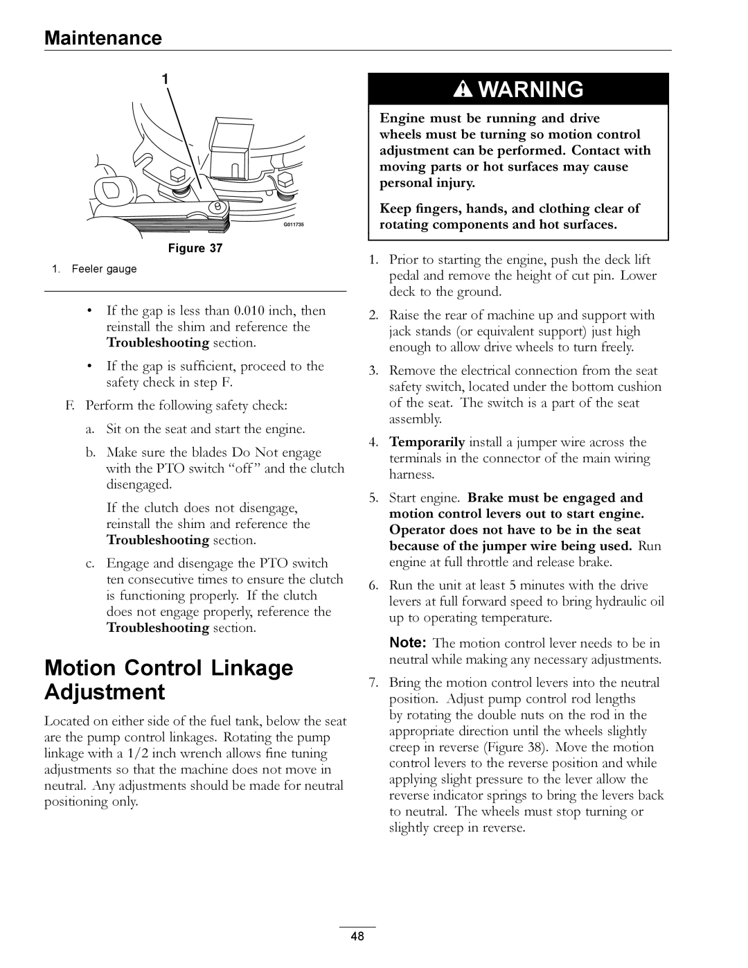 Exmark 4500-645 manual Motion Control Linkage Adjustment 