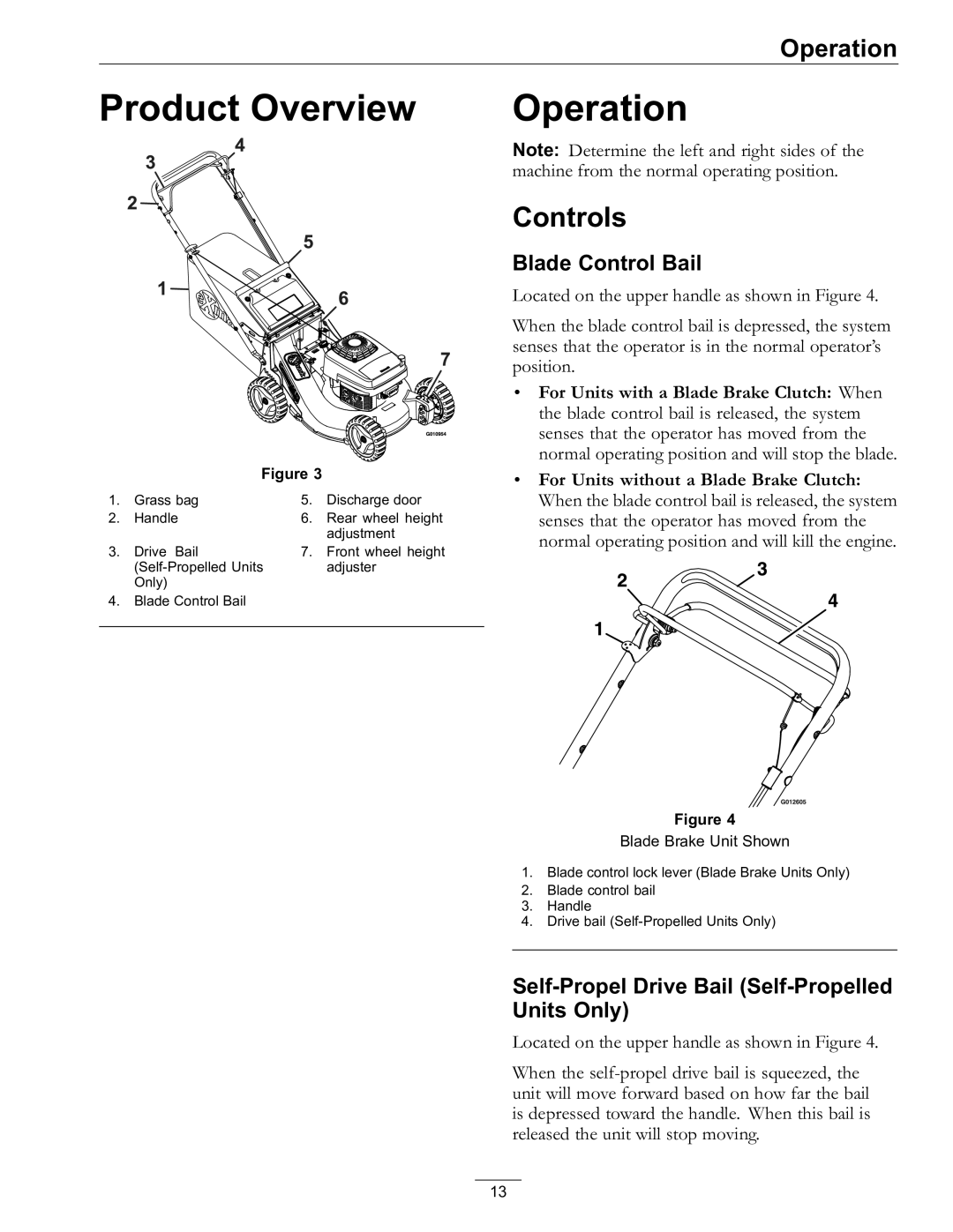 Exmark 4500-686 Rev. B manual Product Overview, Operation, Controls, Blade Control Bail 