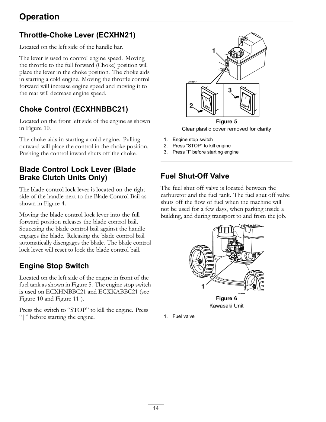 Exmark 4500-686 Rev. B Throttle-Choke Lever ECXHN21, Choke Control ECXHNBBC21, Engine Stop Switch, Fuel Shut-Off Valve 