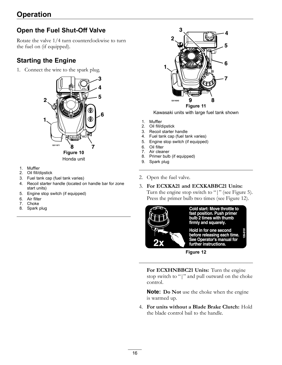 Exmark 4500-686 Rev. B manual Open the Fuel Shut-Off Valve, Starting the Engine 