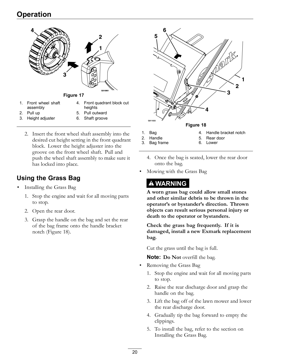 Exmark 4500-686 Rev. B manual Using the Grass Bag 