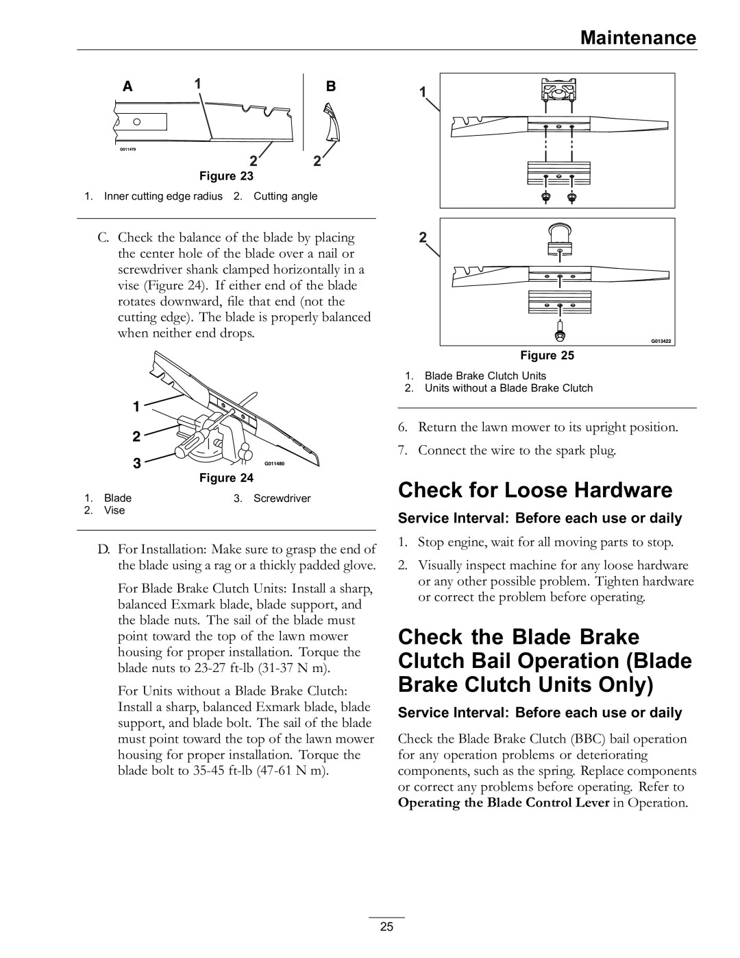 Exmark 4500-686 Rev. B manual Check for Loose Hardware 