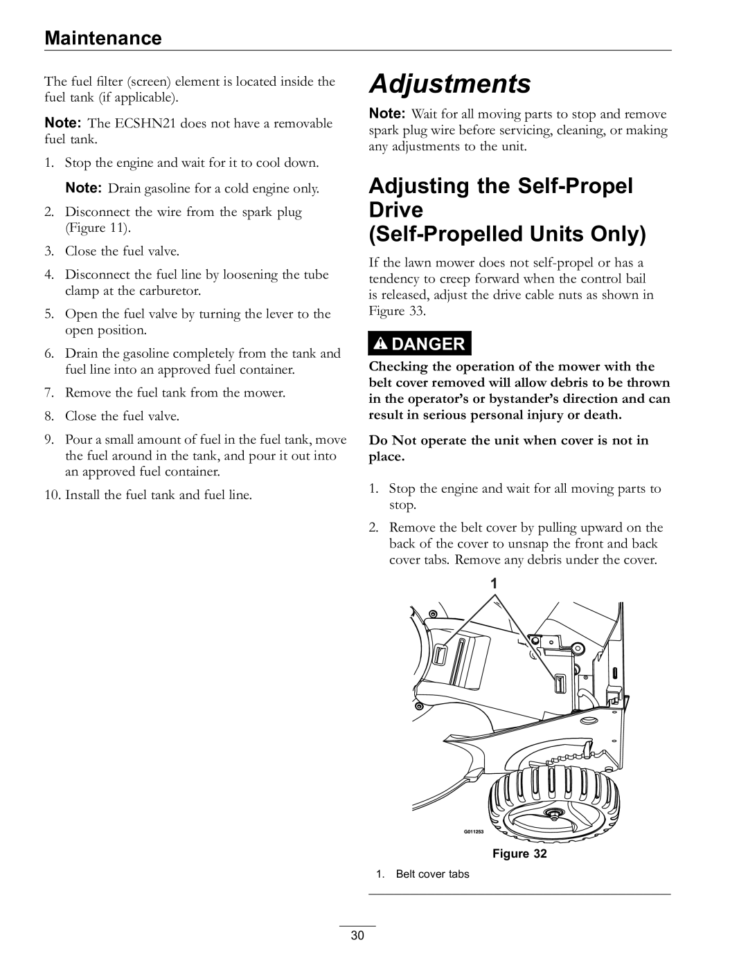 Exmark 4500-686 Rev. B manual Adjustments, Adjusting the Self-Propel Drive Self-Propelled Units Only 