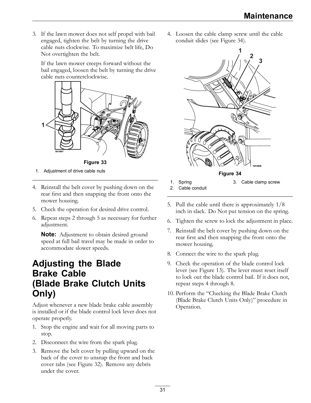 Exmark 4500-686 Rev. B manual Adjustment of drive cable nuts 