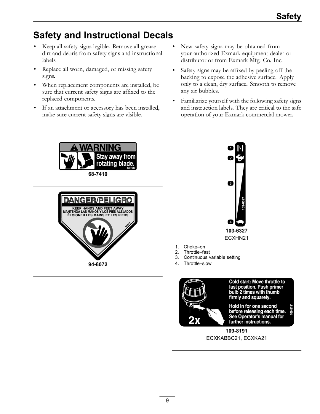 Exmark 4500-686 Rev. B manual Safety and Instructional Decals 