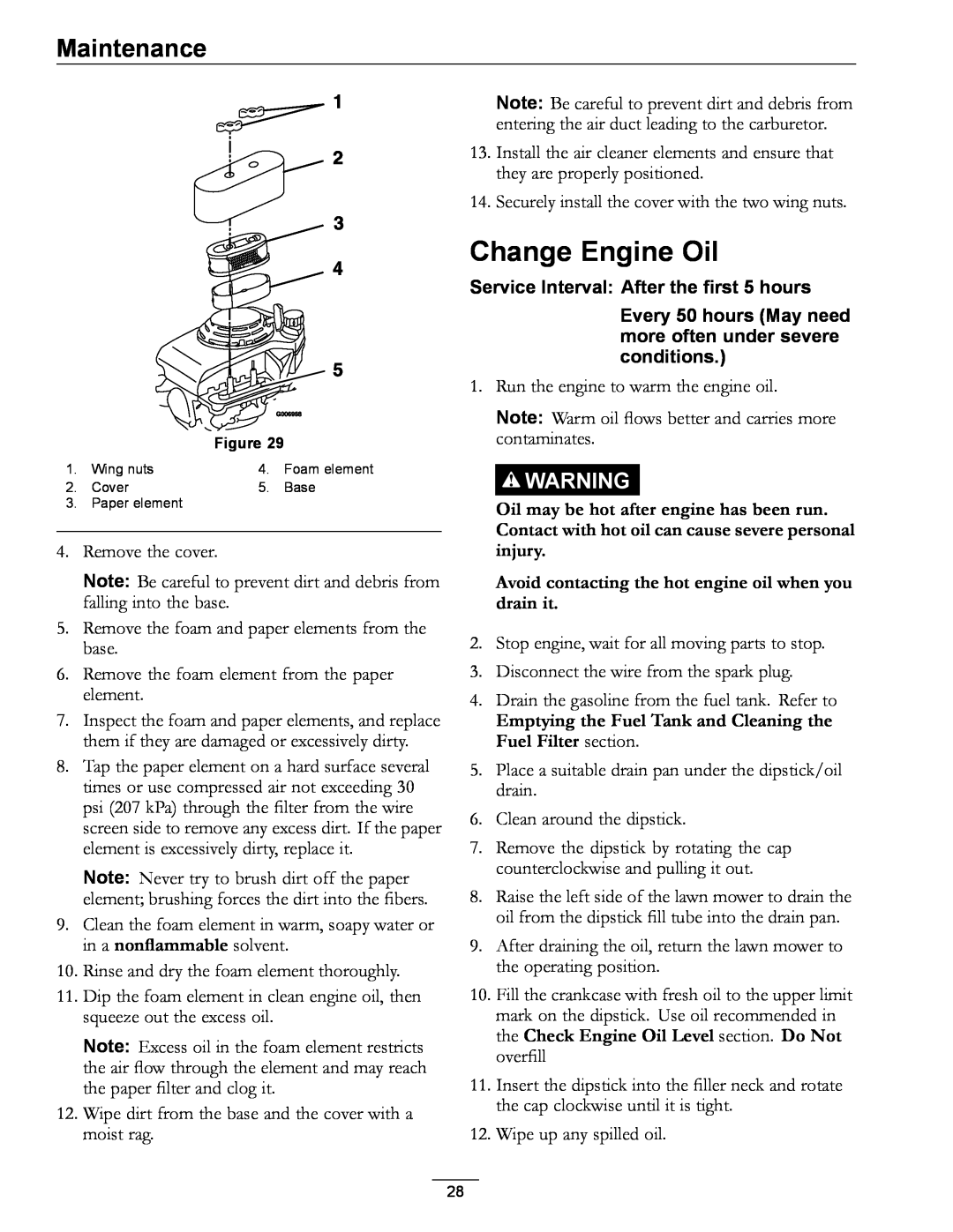 Exmark 4500-686 Rev. B manual Change Engine Oil, Maintenance 