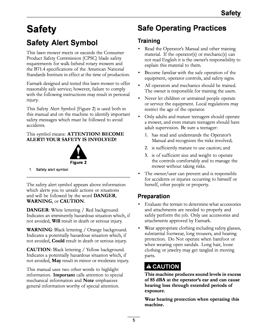 Exmark 4500-686 Rev. B manual Safety Alert Symbol, Safe Operating Practices, Training, Preparation 