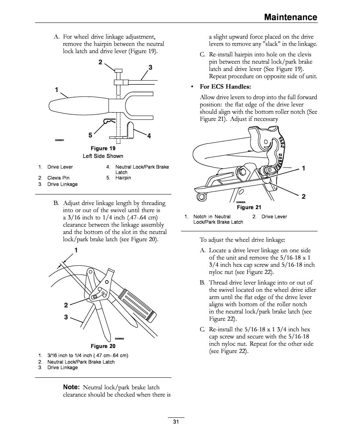 Exmark 4500-689 manual Maintenance, For ECS Handles, Left Side Shown 