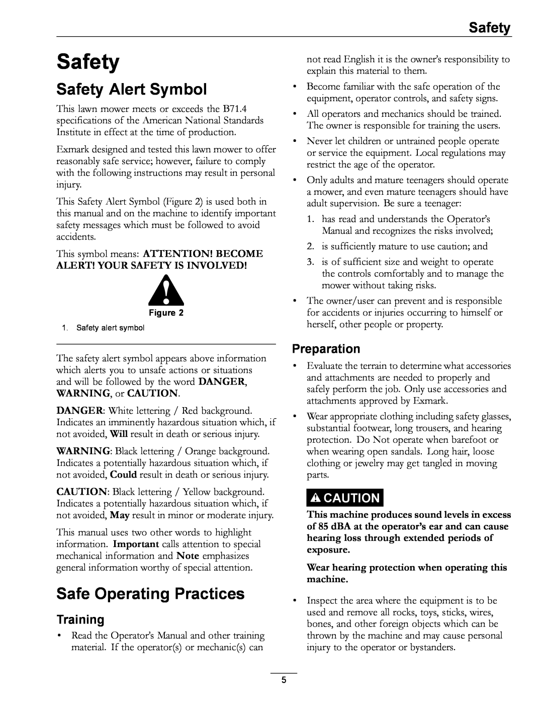 Exmark 4500-689 Safety Alert Symbol, Safe Operating Practices, Training, Preparation, Alert! Your Safety Is Involved 