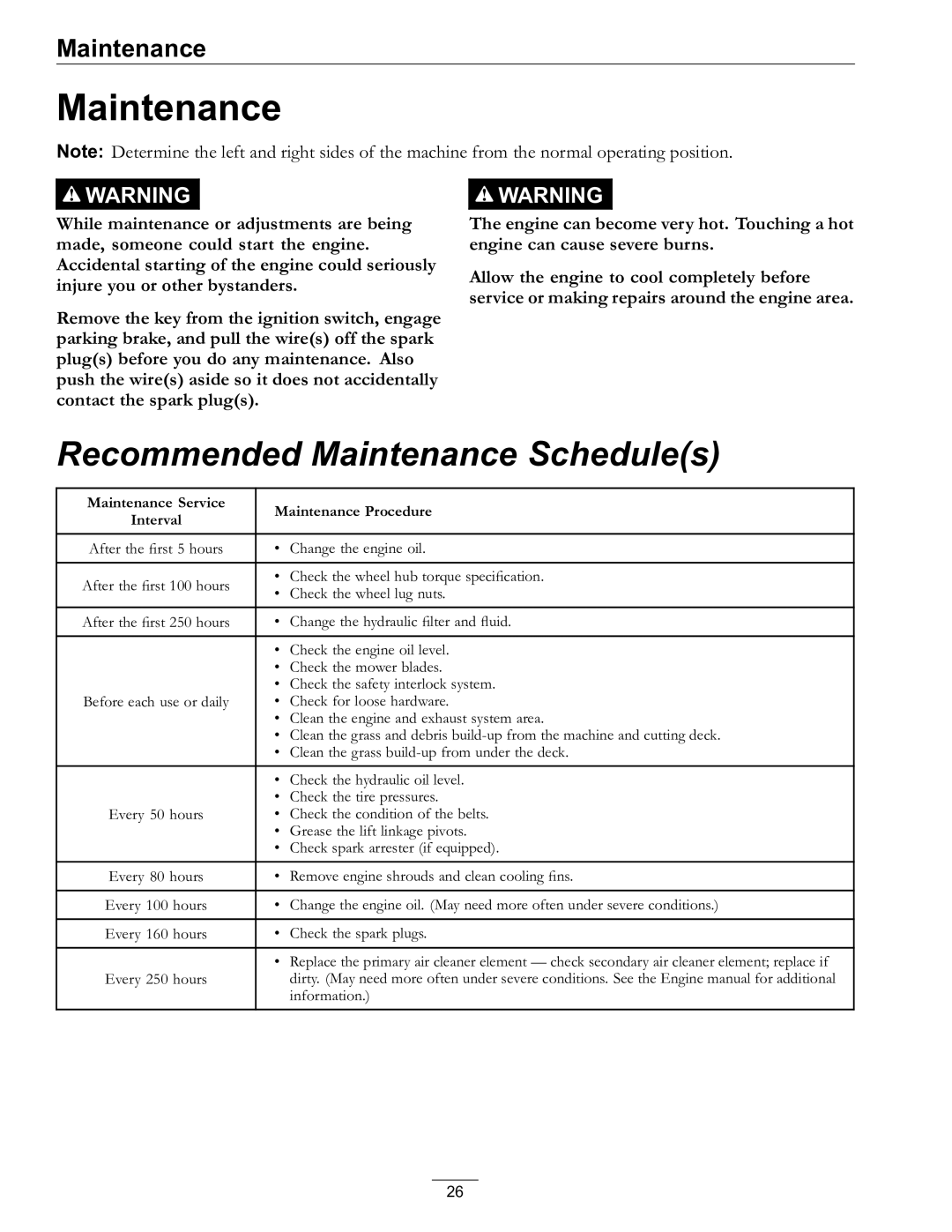 Exmark 4500-759 Rev A manual Recommended Maintenance Schedules 