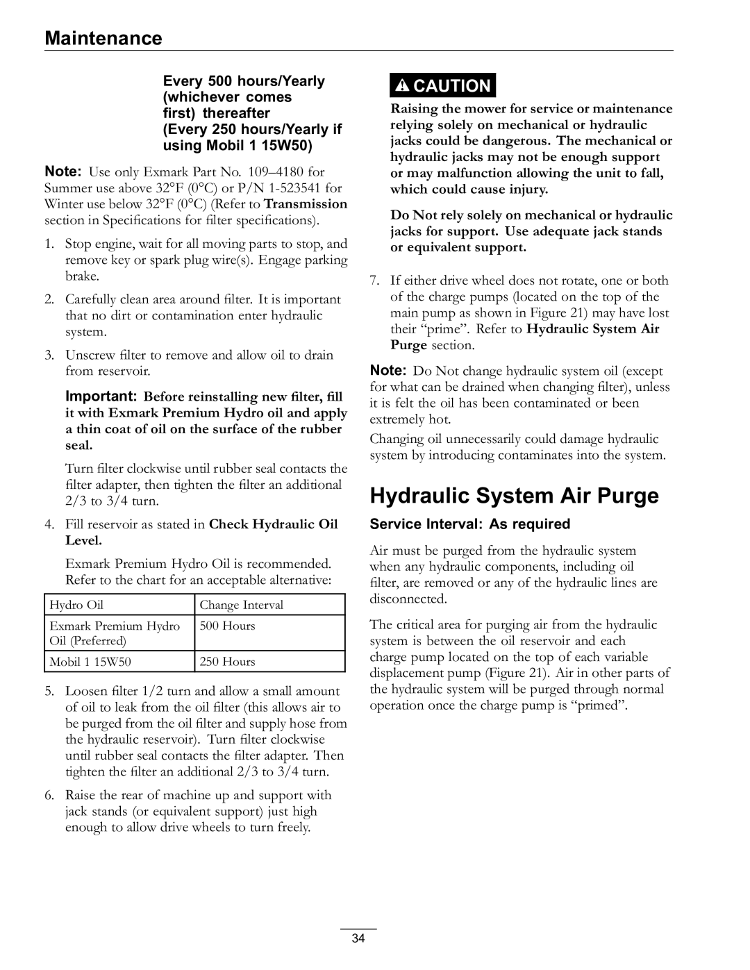 Exmark 4500-759 Rev A manual Hydraulic System Air Purge, Level 