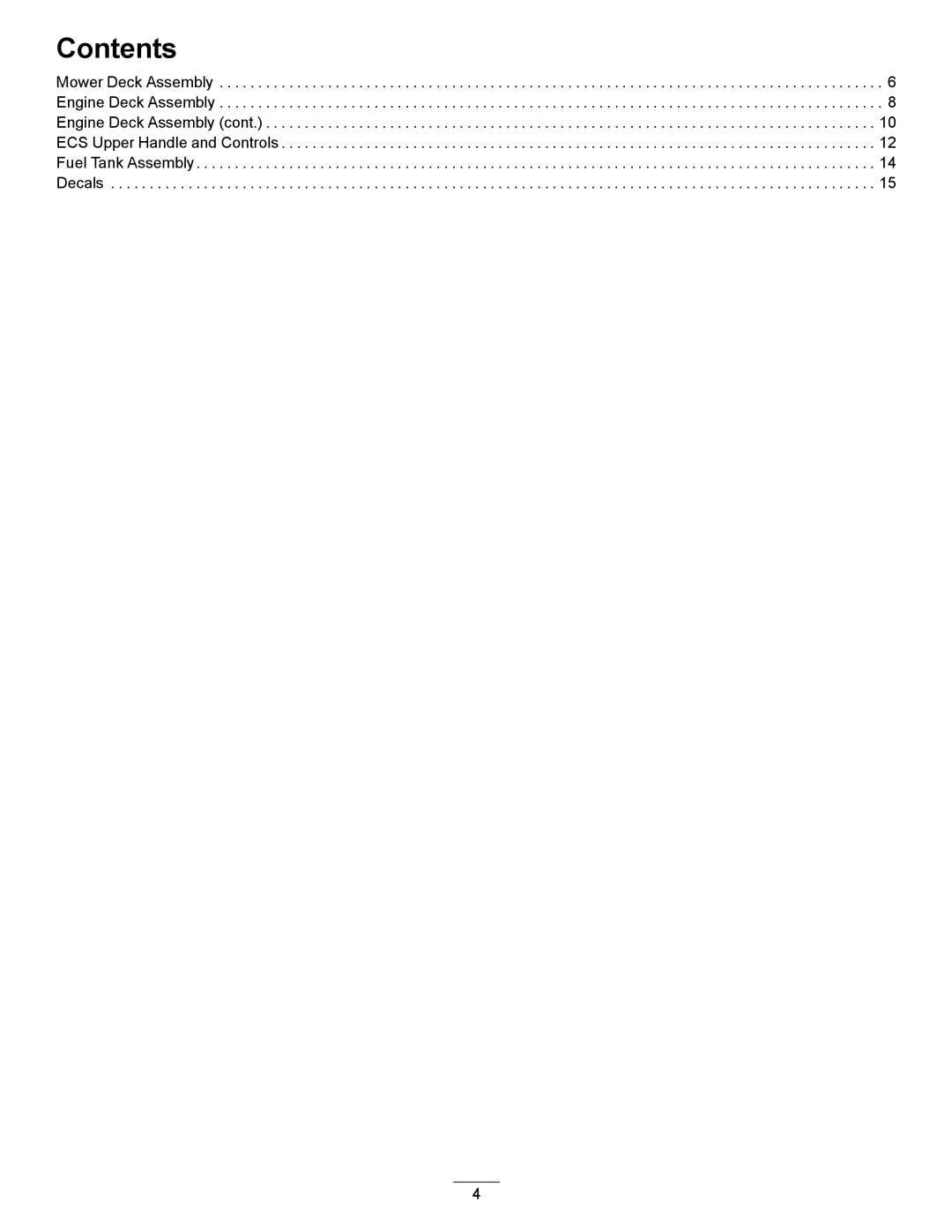 Exmark 4500-764 Rev.A, MG16KA362 manual Contents 