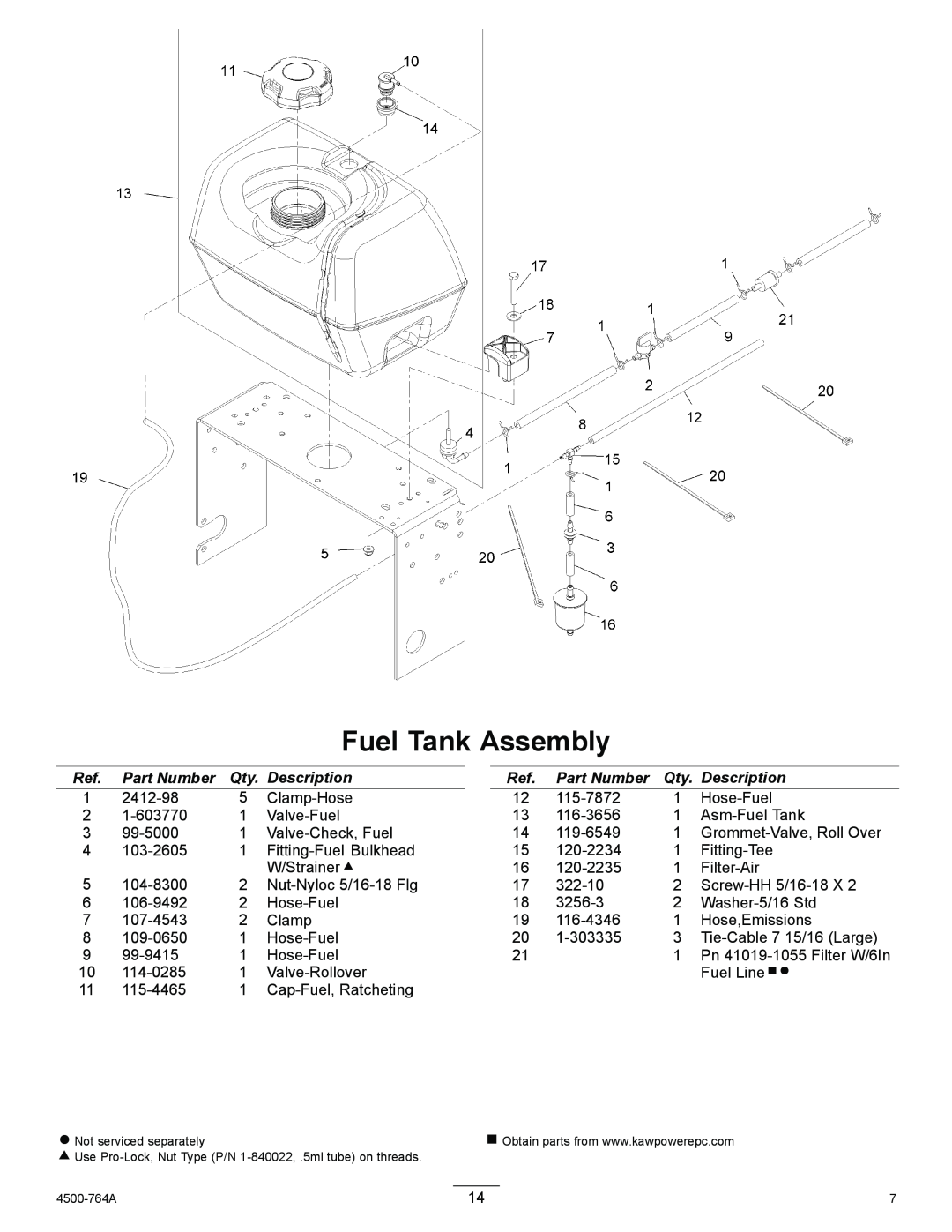 Exmark 4500-764 Rev.A, MG16KA362 manual Fuel Tank Assembly, Part Number, Description 