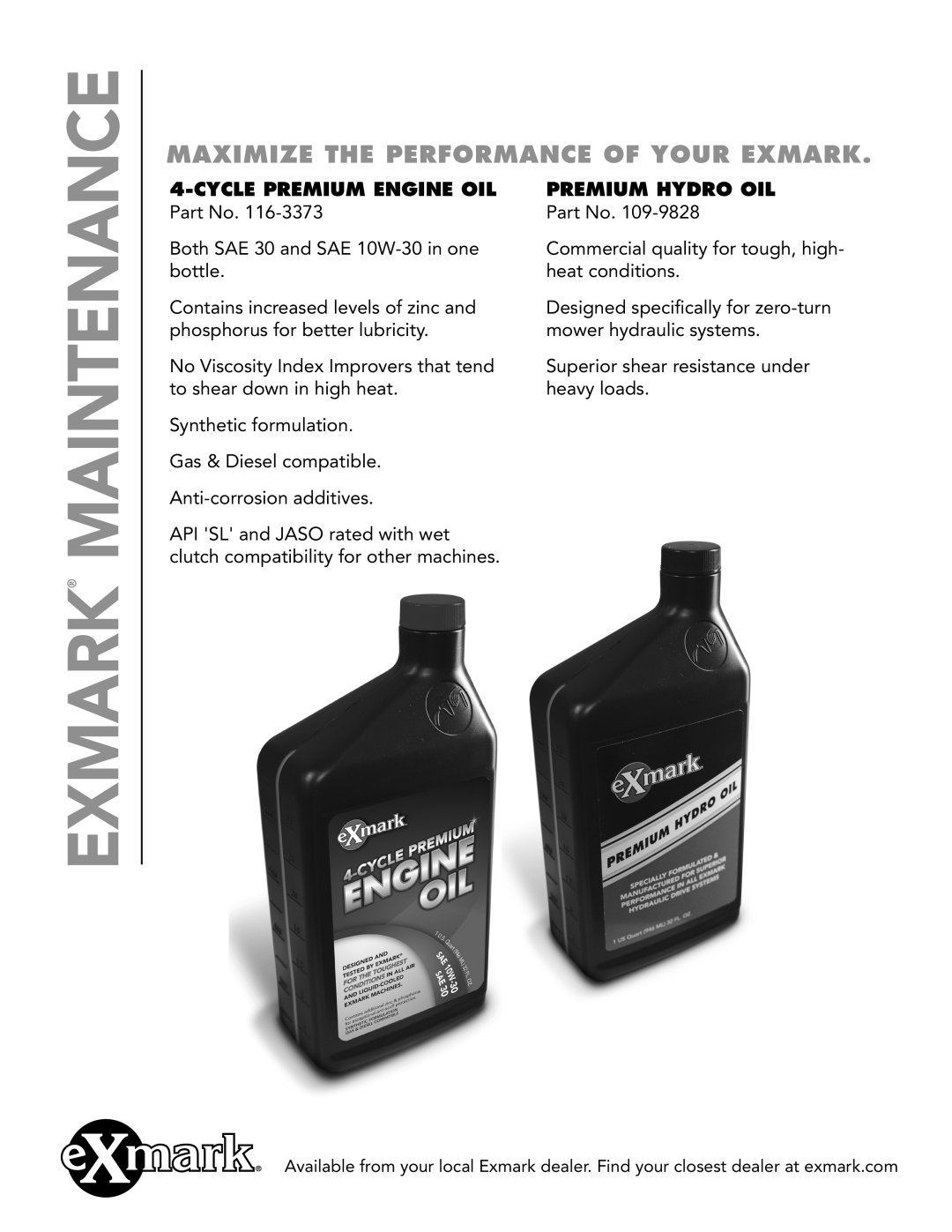 Exmark MG16KA362 CyclePremium Engine Oil, Premium Hydro Oil, Exmark Maintenance, Maximize the performance of your exmark 