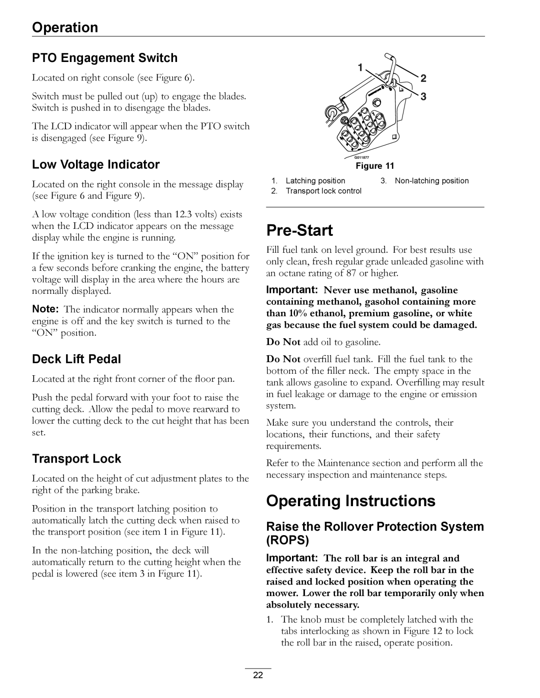 Exmark 4500-872 manual Pre-Start, Operating Instructions 