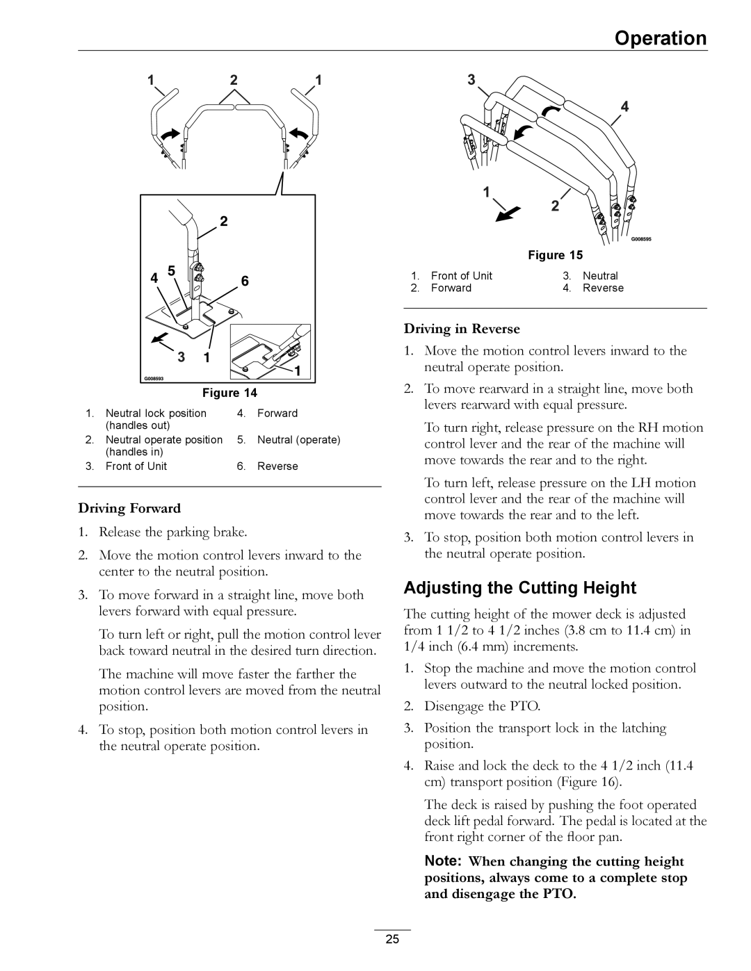 Exmark 4500-872 manual Adjusting the Cutting Height, Driving Forward 