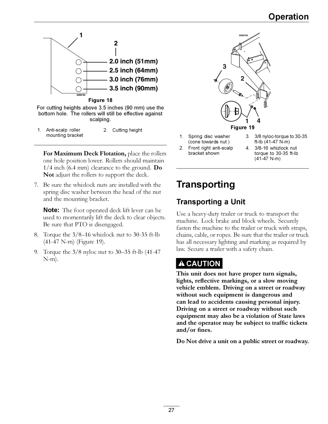 Exmark 4500-872 manual Transporting a Unit 