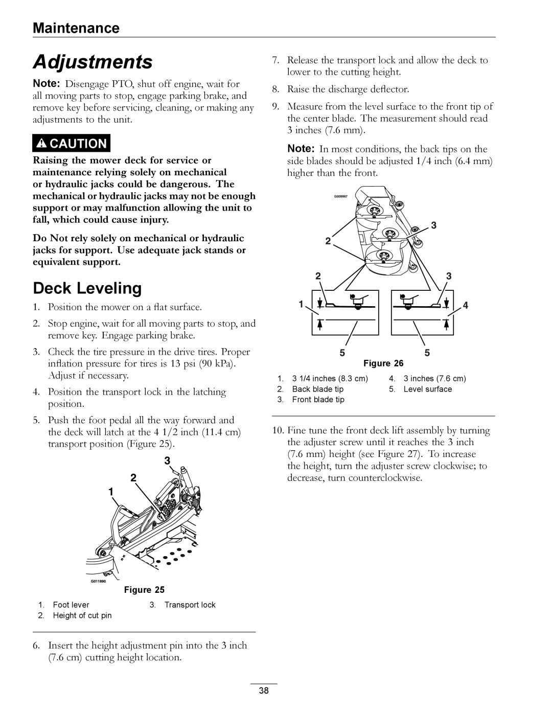 Exmark 4500-872 manual Adjustments, Deck Leveling 