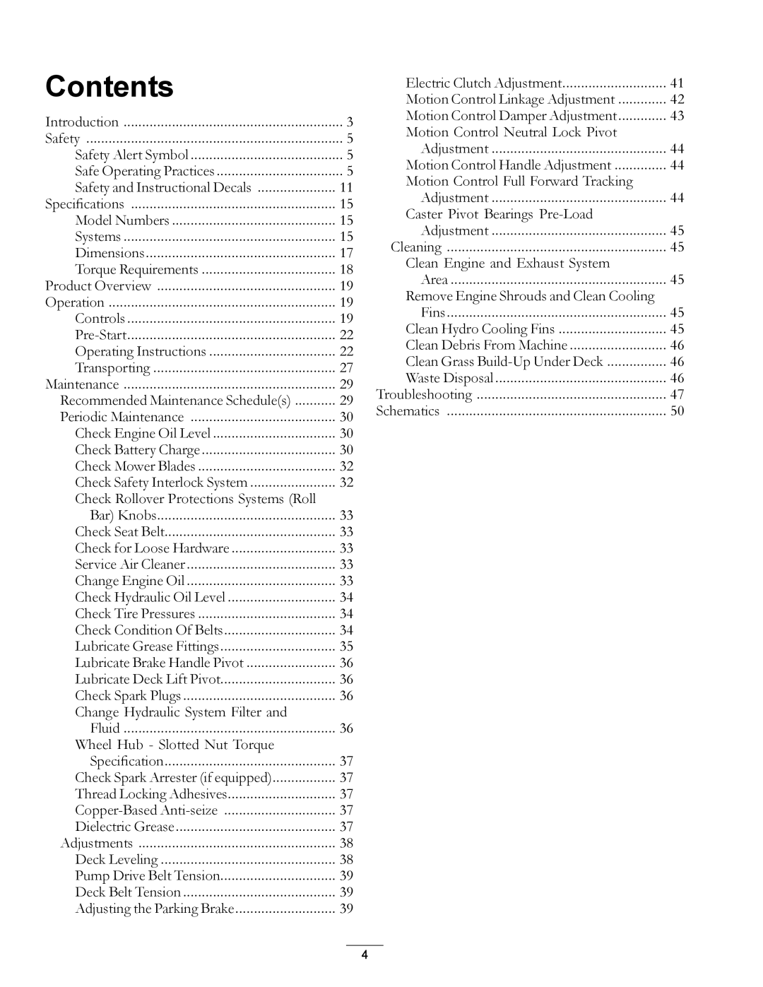 Exmark 4500-872 manual Contents 