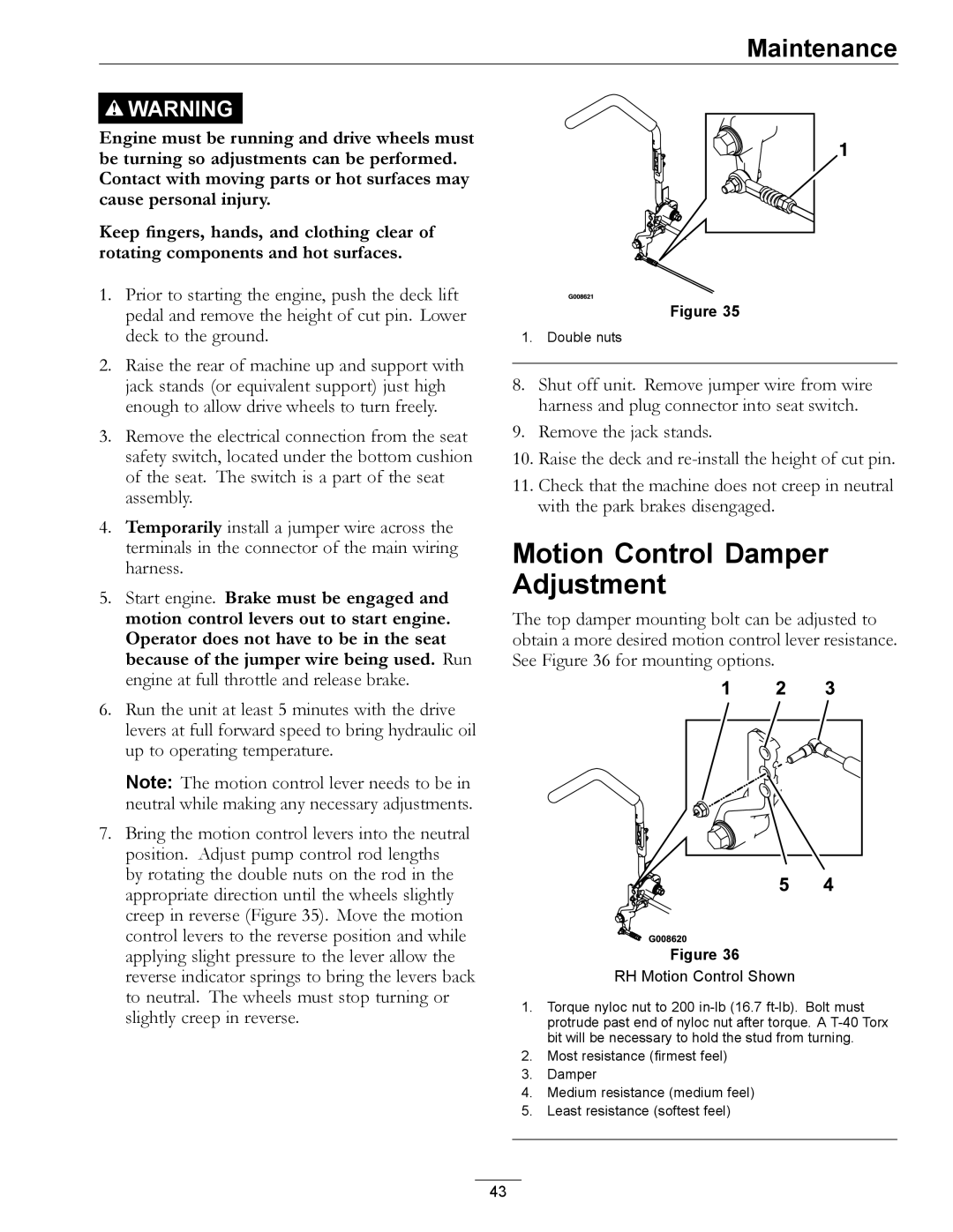 Exmark 4500-872 manual Motion Control Damper Adjustment, RH Motion Control Shown 