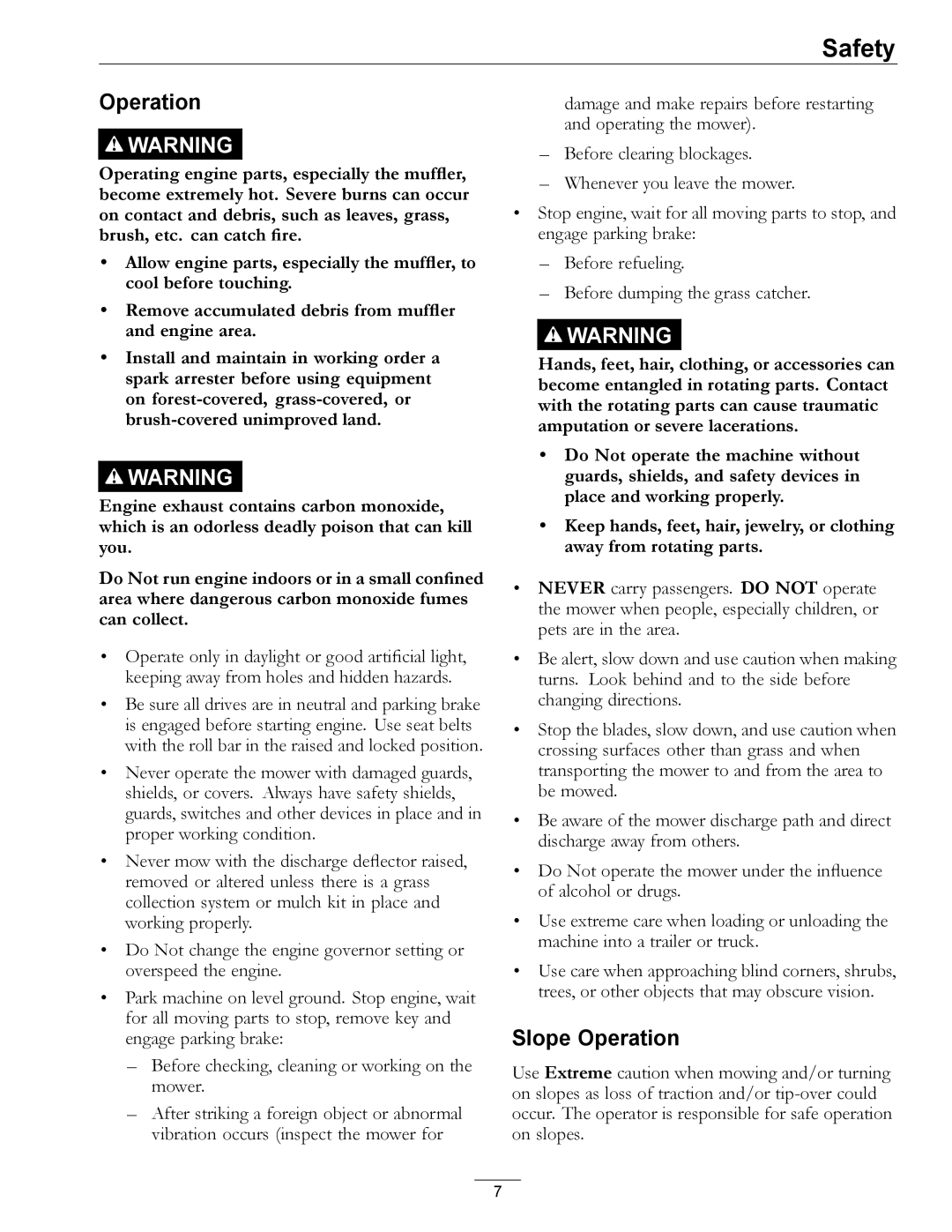 Exmark 4500-872 manual Slope Operation 