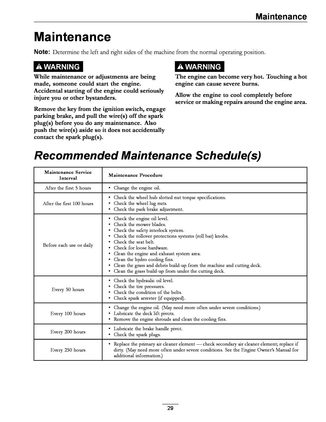 Exmark 4500-872 manual Recommended Maintenance Schedules 