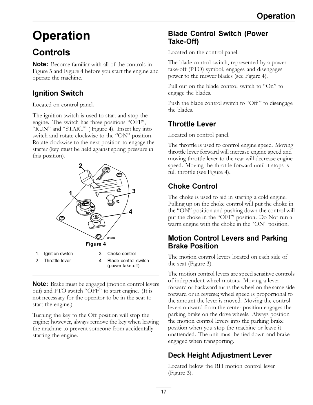 Exmark 4501-191 Rev.A manual Operation, Controls 