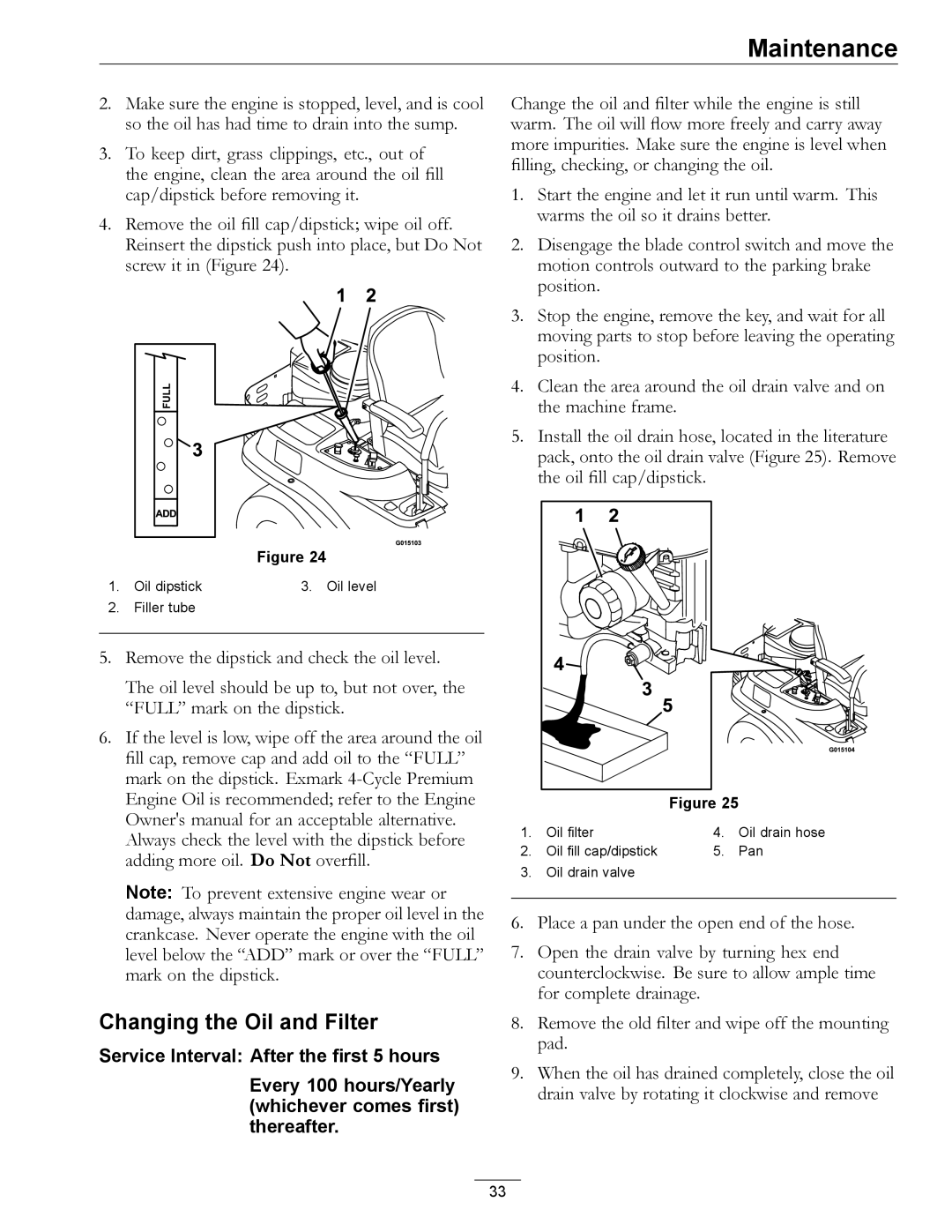 Exmark 4501-191 Rev.A manual Changing the Oil and Filter 