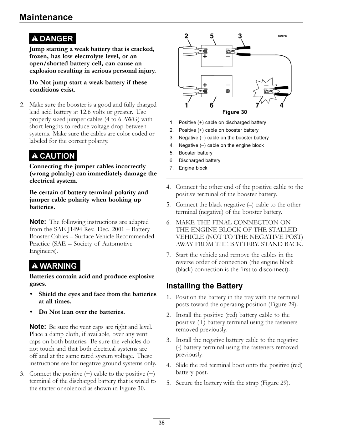 Exmark 4501-191 Rev.A manual Installing the Battery, Do Not jump start a weak battery if these conditions exist 