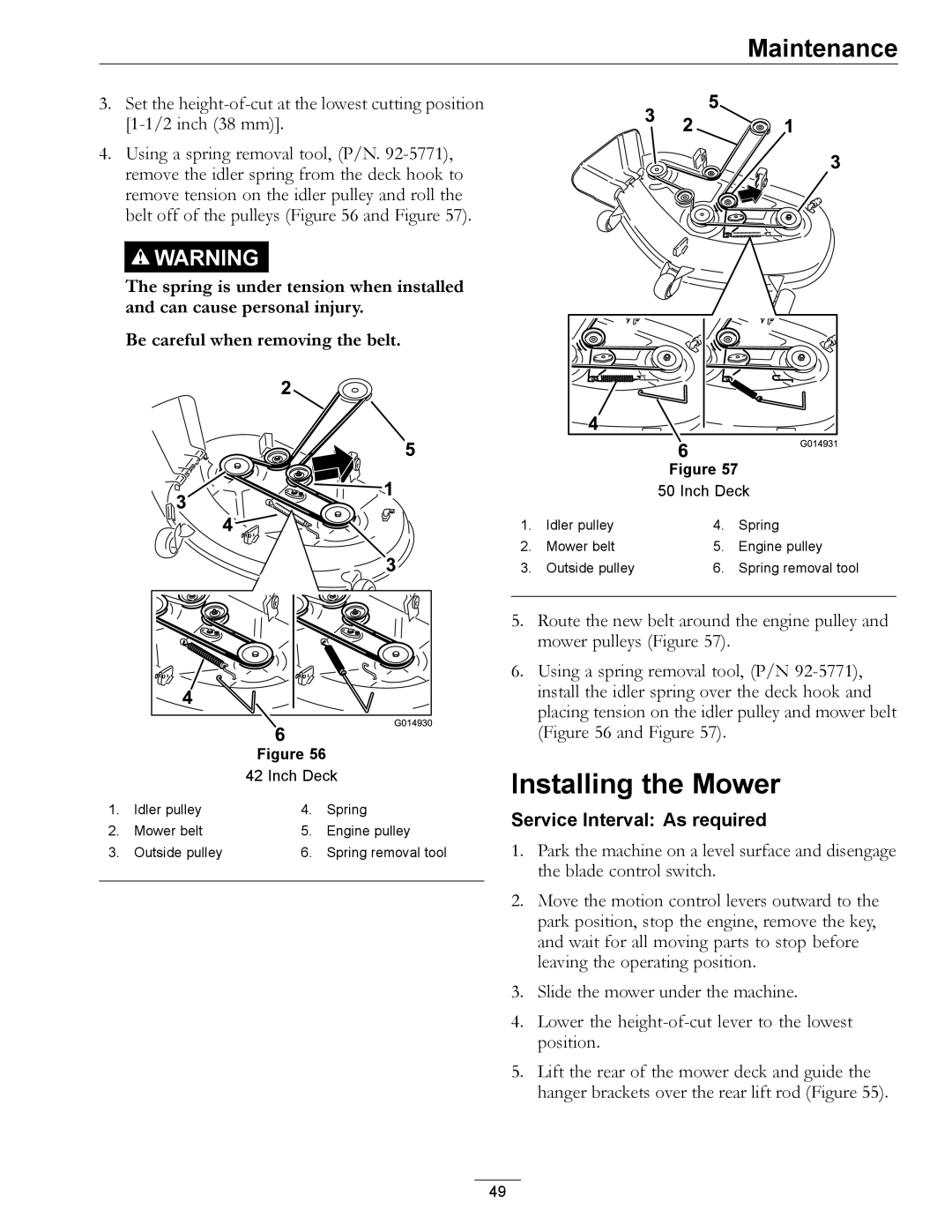 Exmark 4501-191 Rev.A manual Installing the Mower 