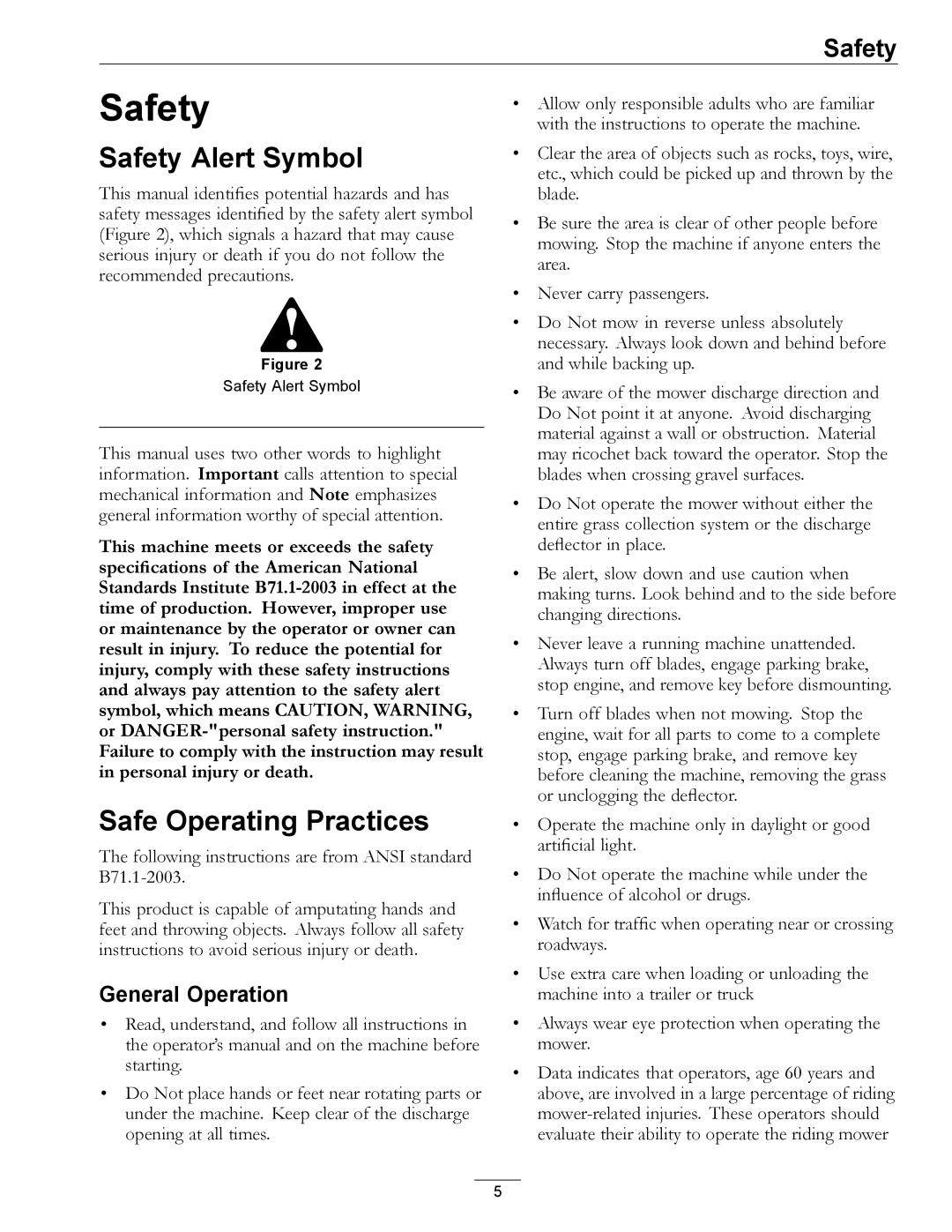 Exmark 4501-191 Rev.A manual Safety Alert Symbol, Safe Operating Practices, General Operation 