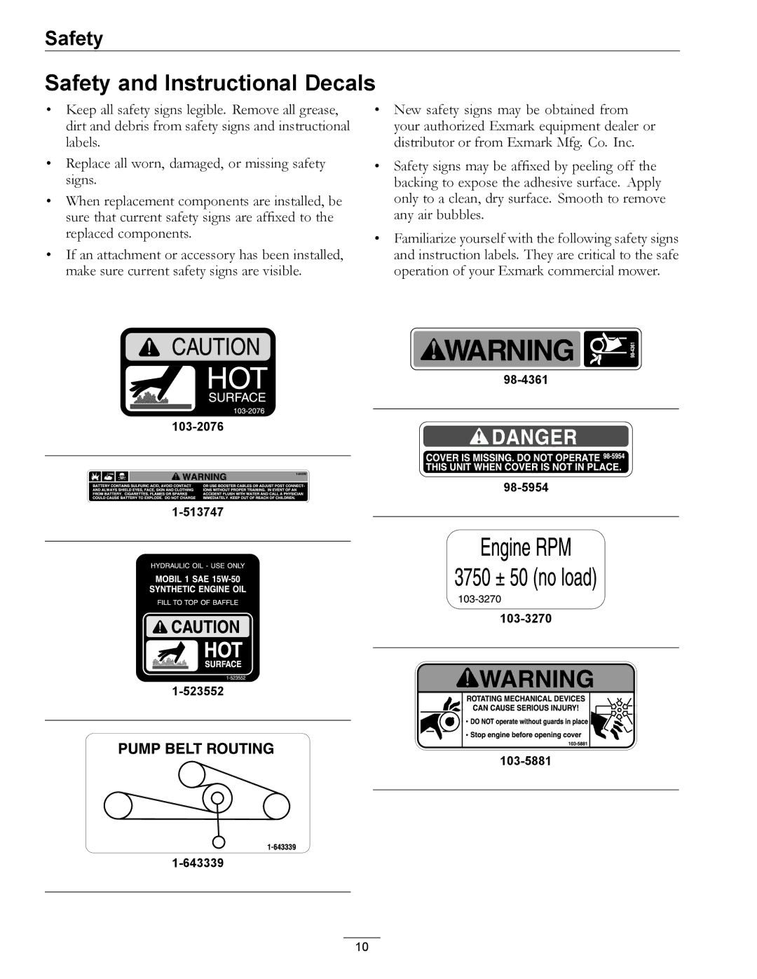 Exmark 720000 & Higher manual Safety and Instructional Decals 