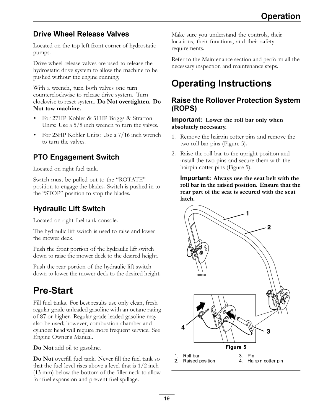 Exmark 720000 & Higher manual Pre-Start, Operating Instructions 