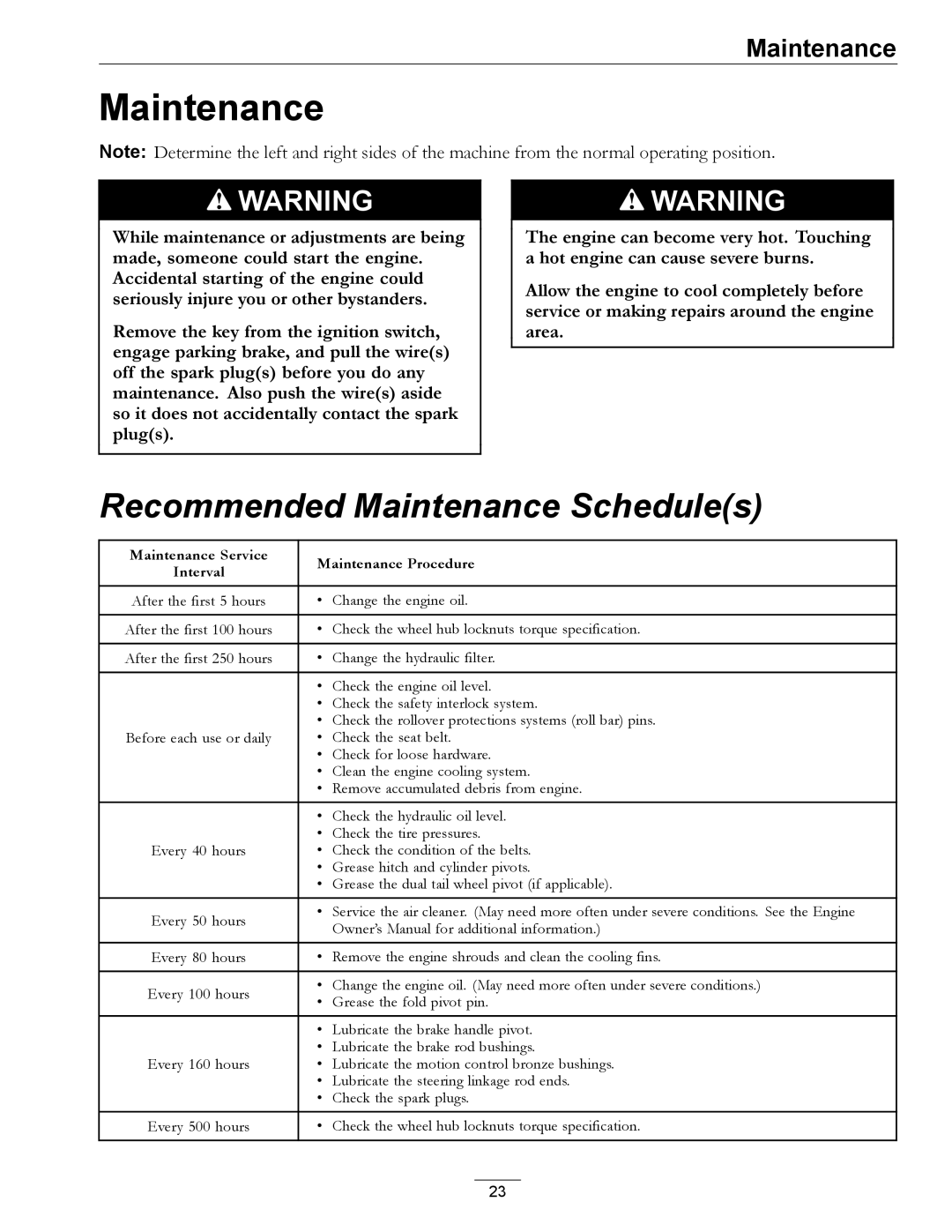 Exmark 720000 & Higher manual Recommended Maintenance Schedules 