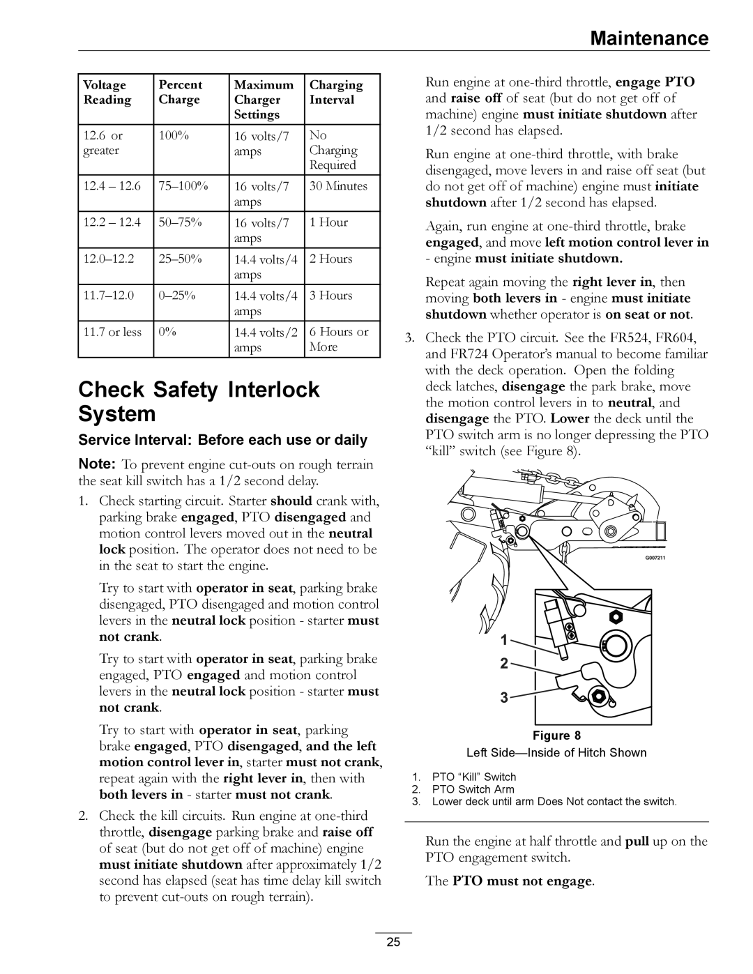 Exmark 720000 & Higher manual Check Safety Interlock System, Engine must initiate shutdown 