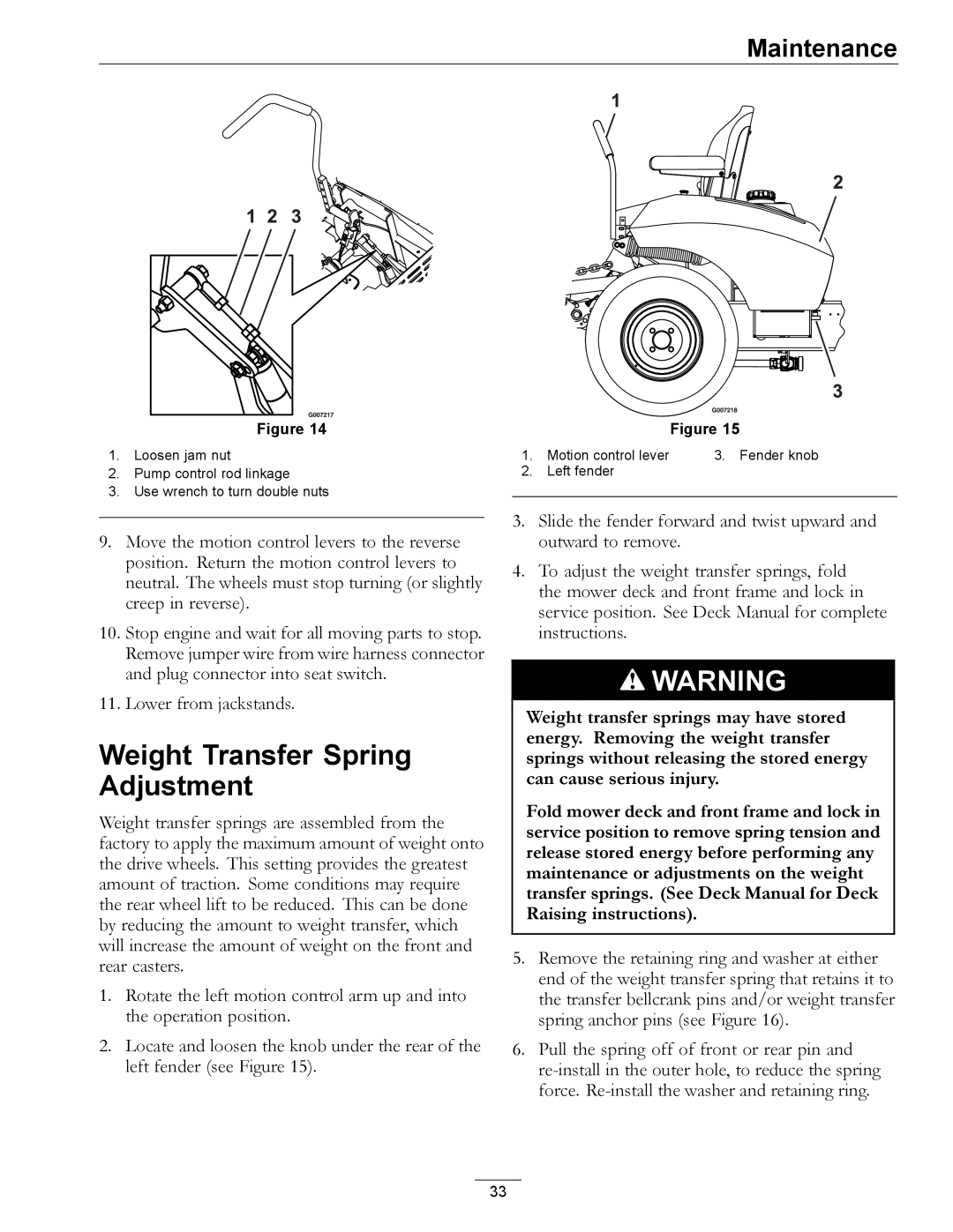 Exmark 720000 & Higher manual Weight Transfer Spring Adjustment 