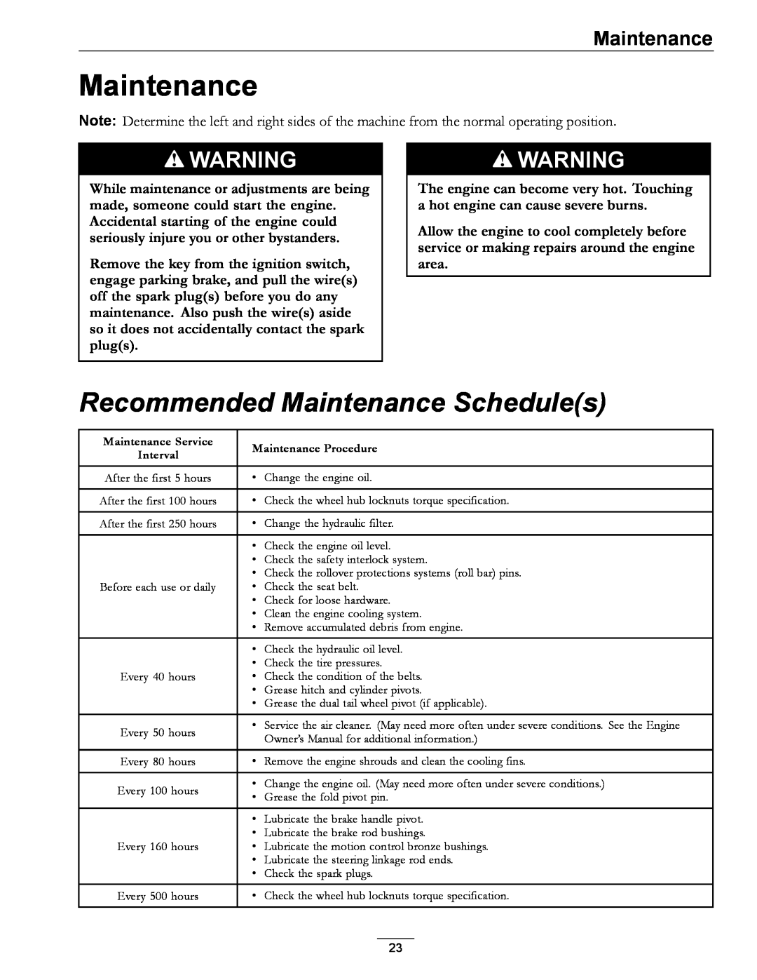 Exmark 720000 & Higher manual Recommended Maintenance Schedules 