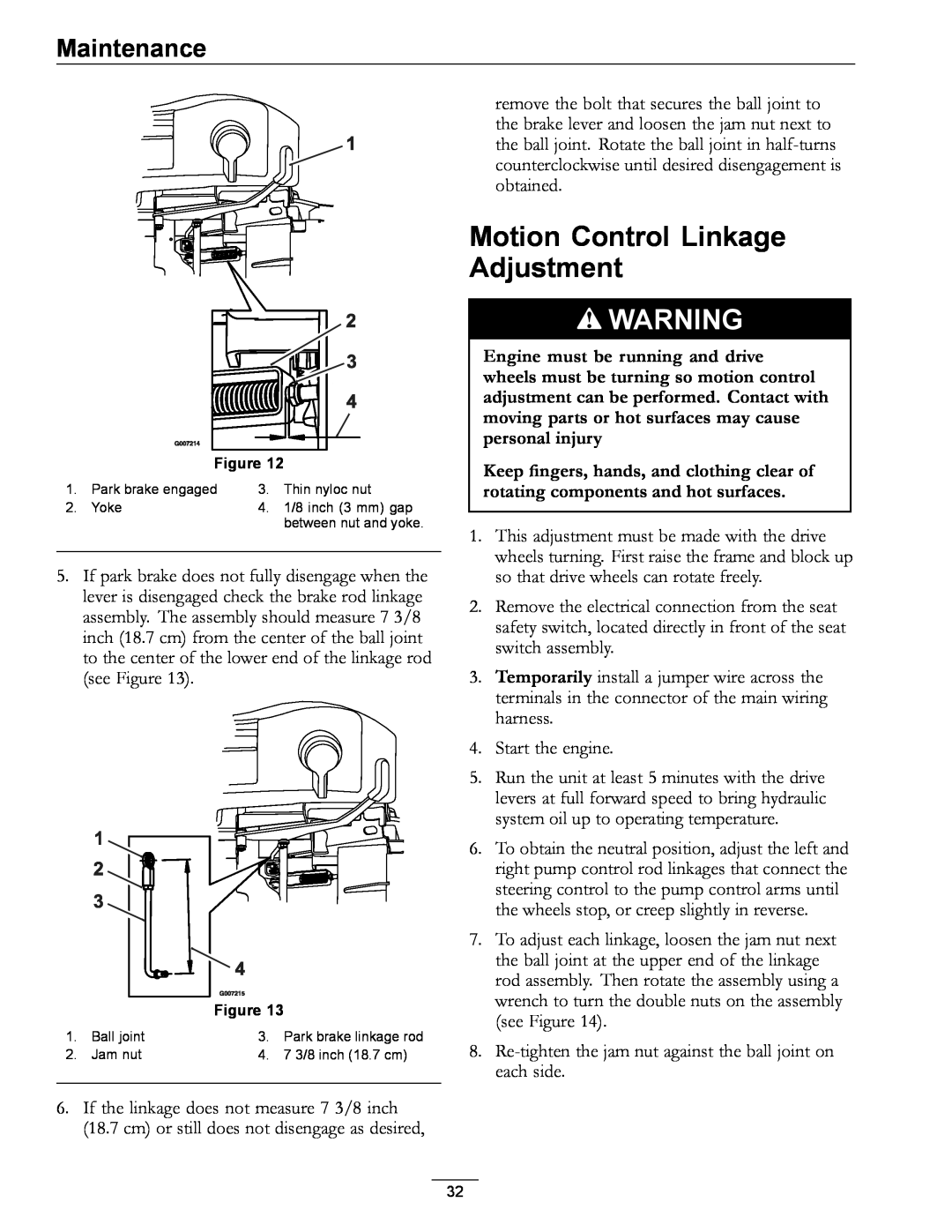 Exmark 720000 & Higher manual Motion Control Linkage Adjustment, Maintenance 