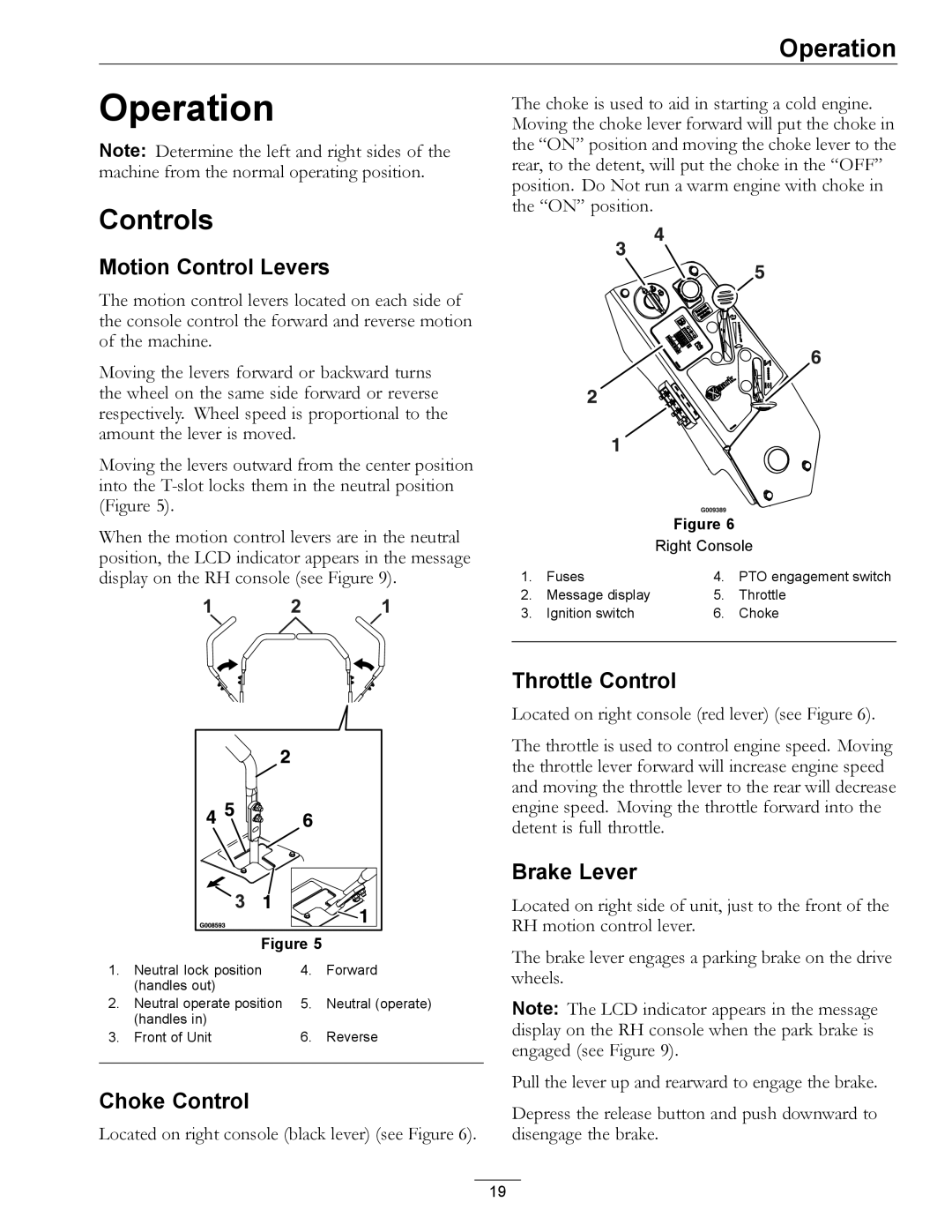 Exmark 850 manual Operation, Controls 