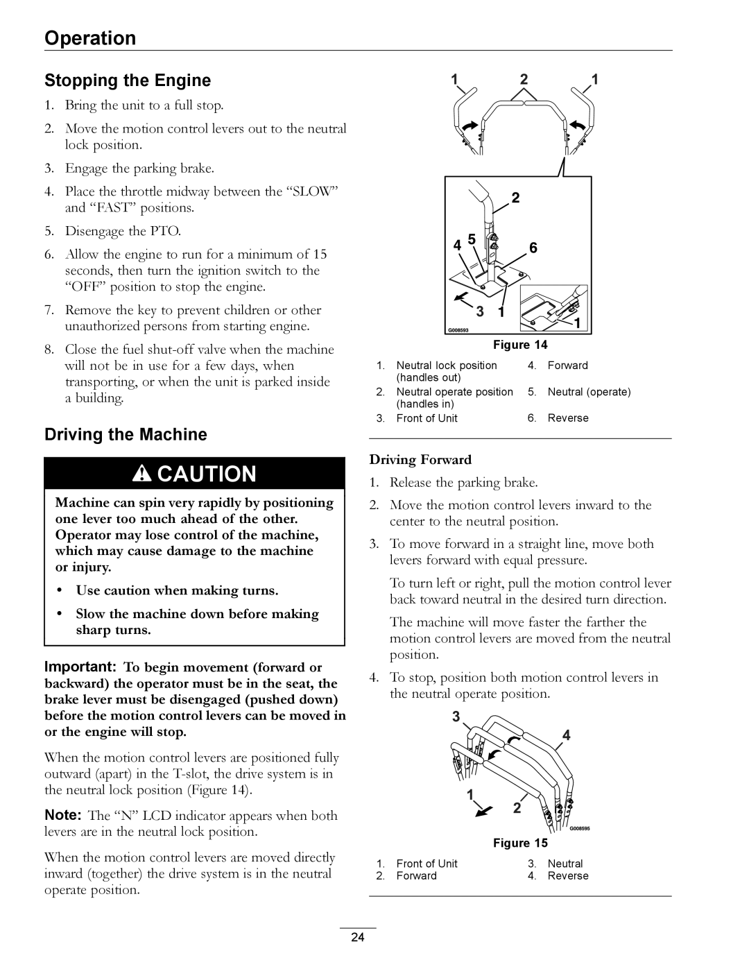 Exmark 850 manual Stopping the Engine, Driving the Machine, Driving Forward 