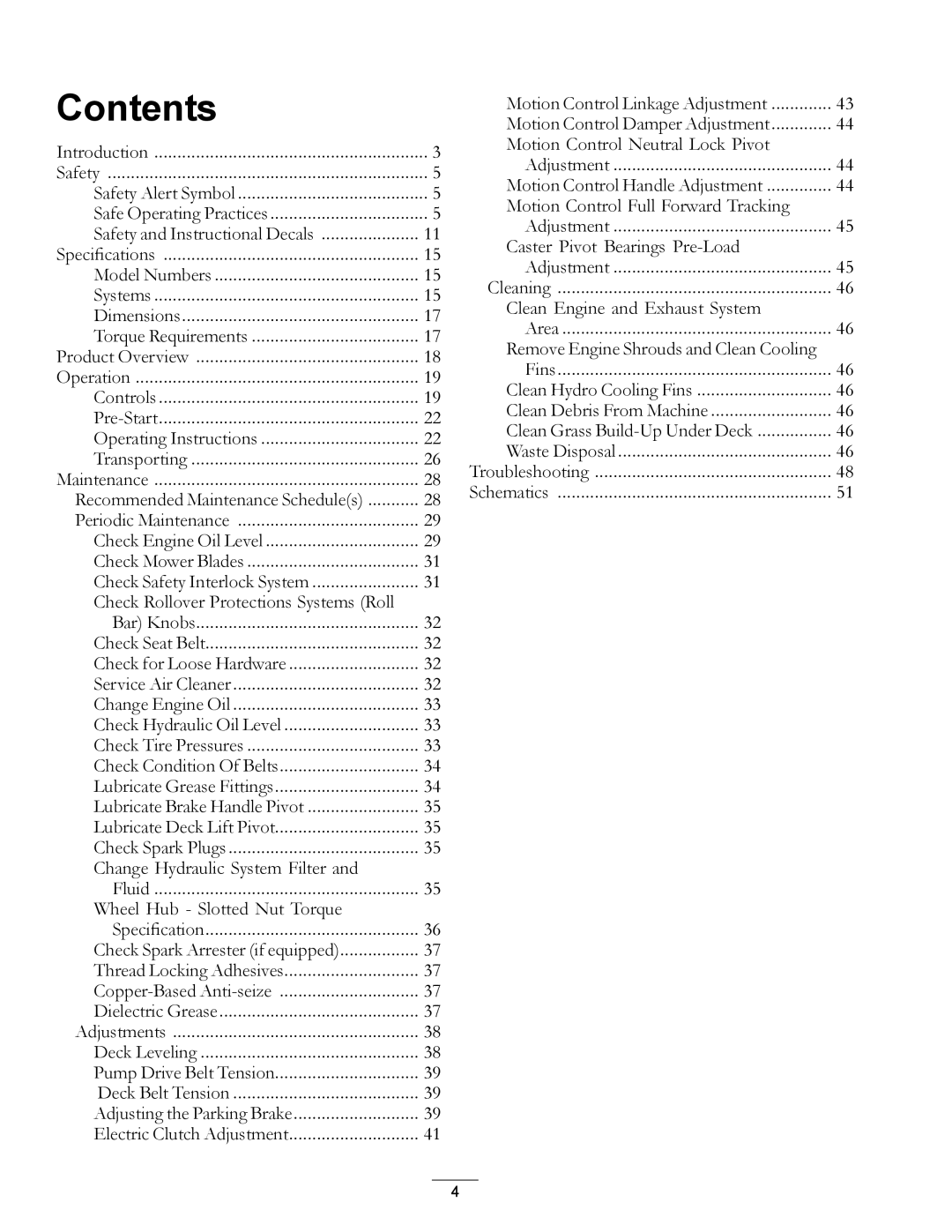 Exmark 850 manual Contents 