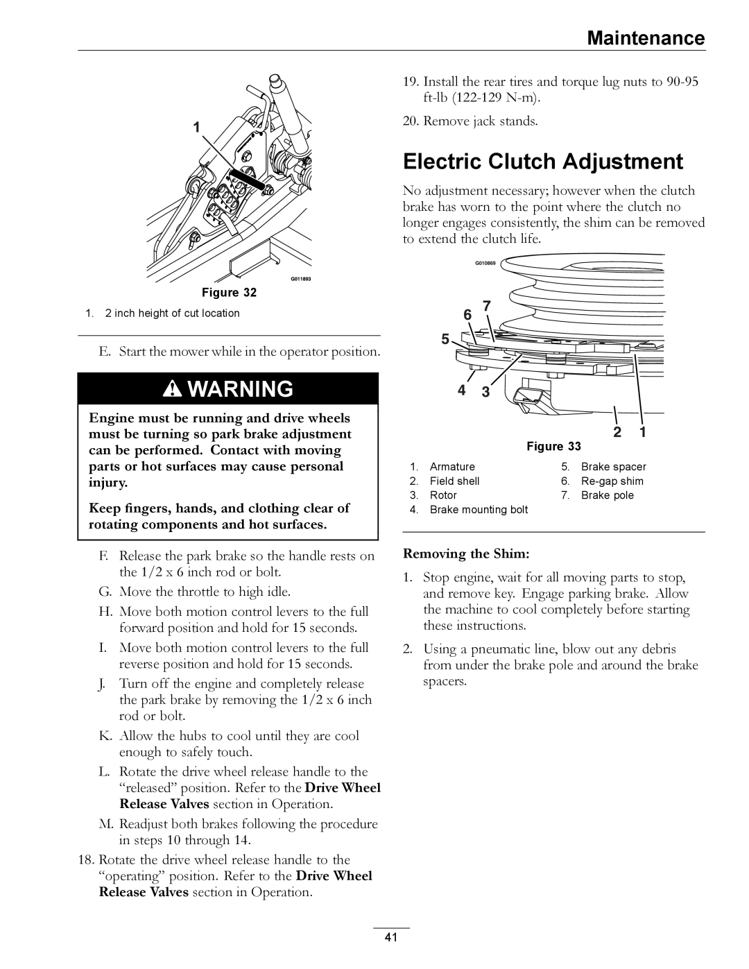 Exmark 850 manual Electric Clutch Adjustment, Removing the Shim 