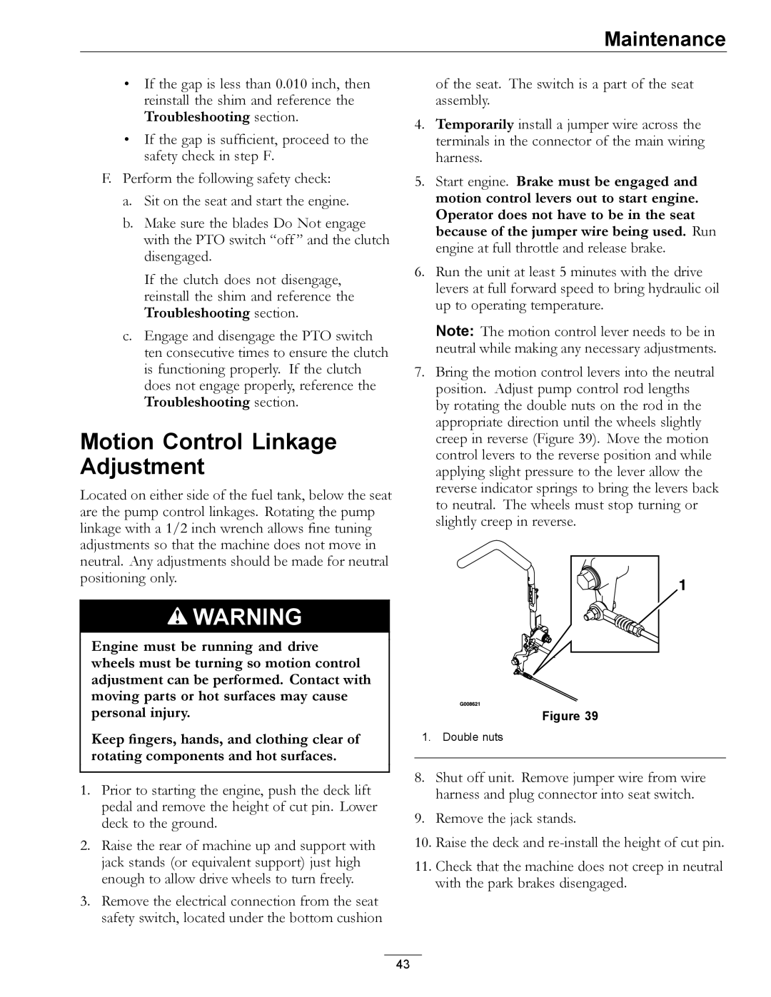 Exmark 850 manual Motion Control Linkage Adjustment 