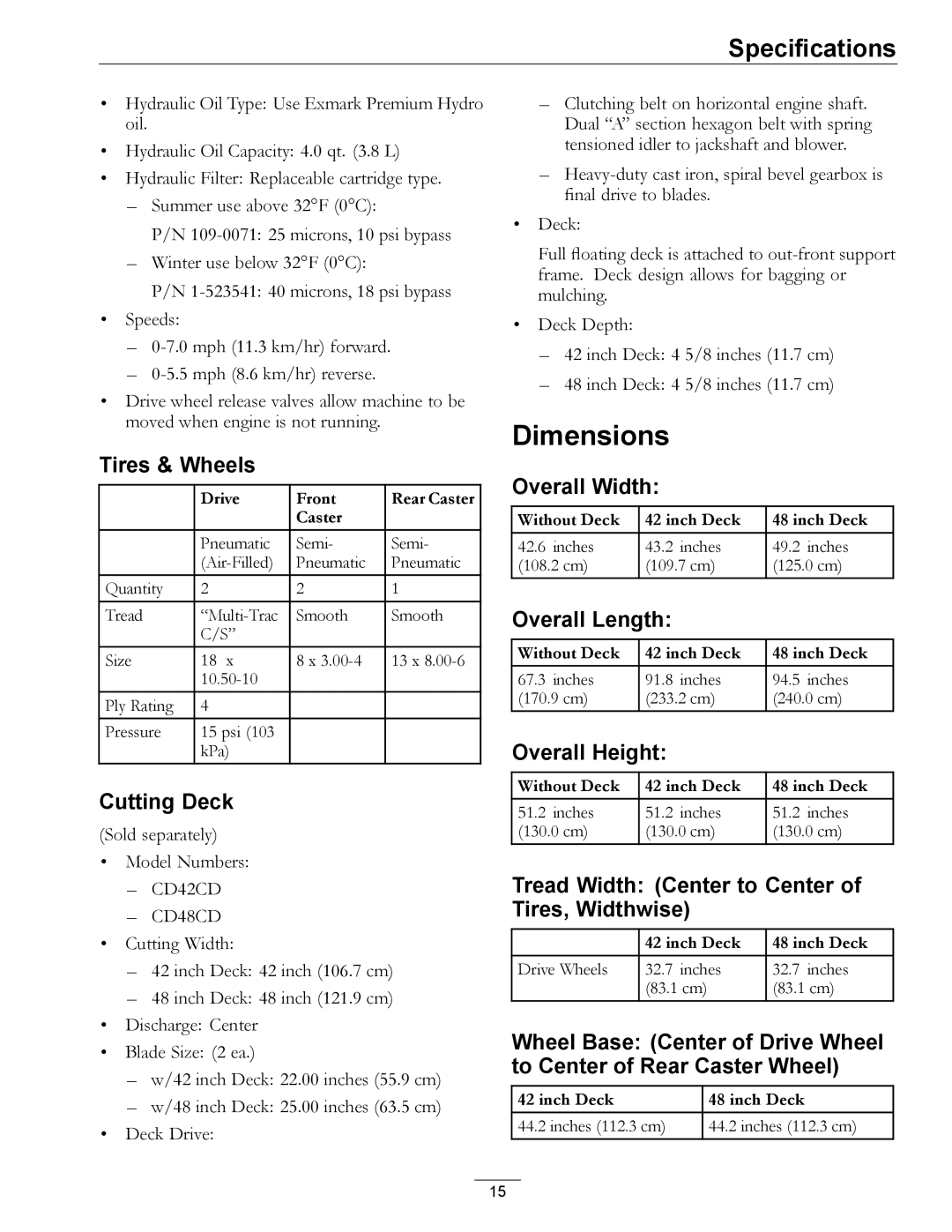 Exmark 850 manual Dimensions 