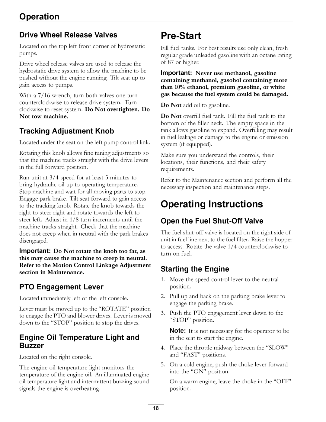 Exmark 850 manual Pre-Start, Operating Instructions 