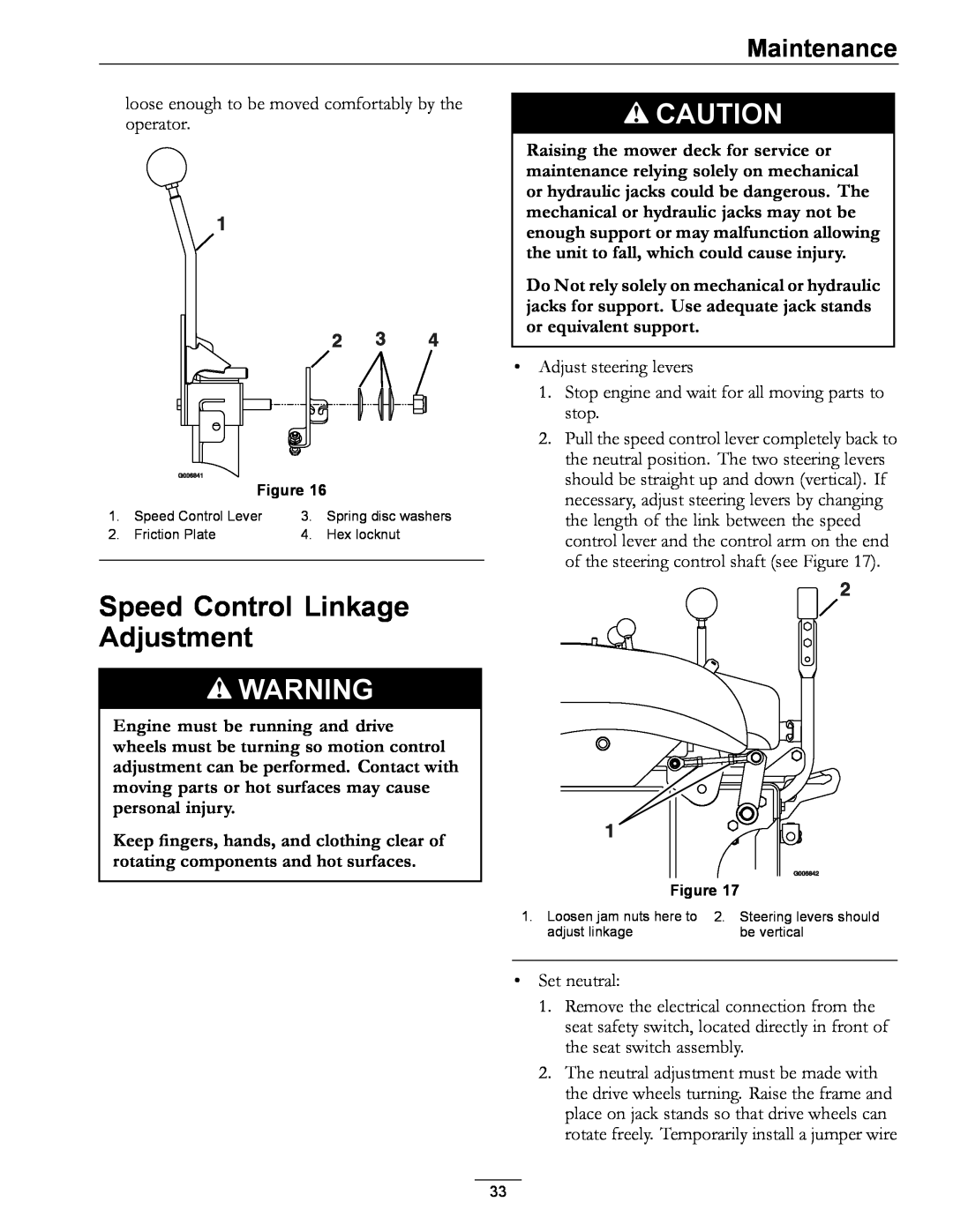 Exmark 850 manual Speed Control Linkage Adjustment, Maintenance 