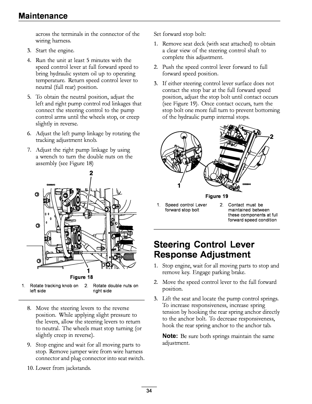 Exmark 850 manual Steering Control Lever, Response Adjustment, Maintenance 