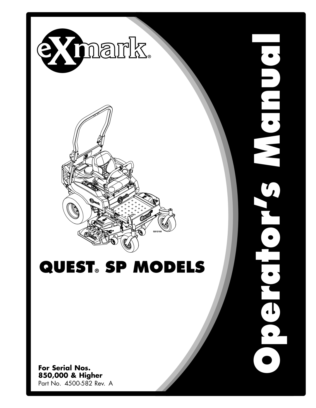 Exmark 00 & Higher, 850 manual Quest SP Models 