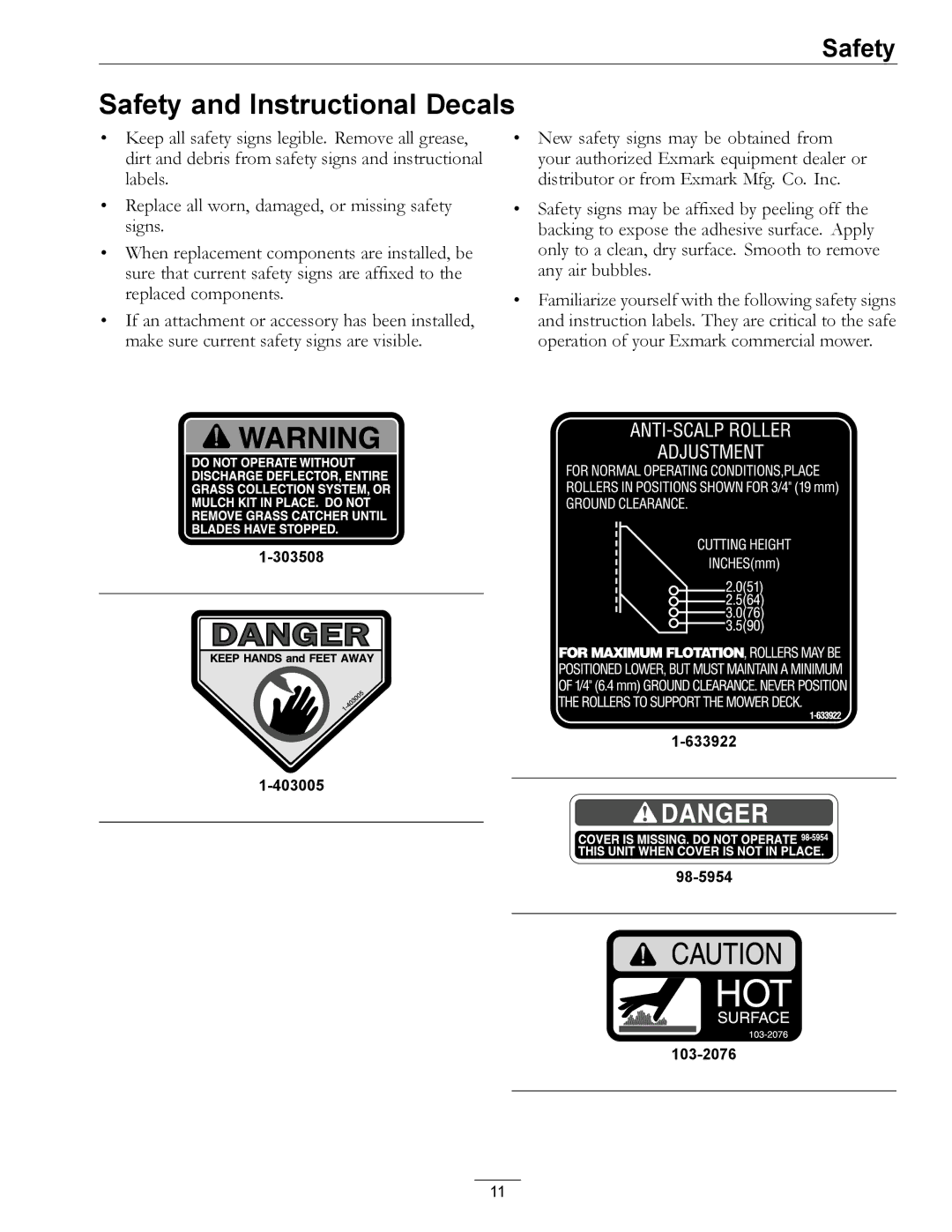 Exmark 00 & Higher, 850 manual Safety and Instructional Decals 