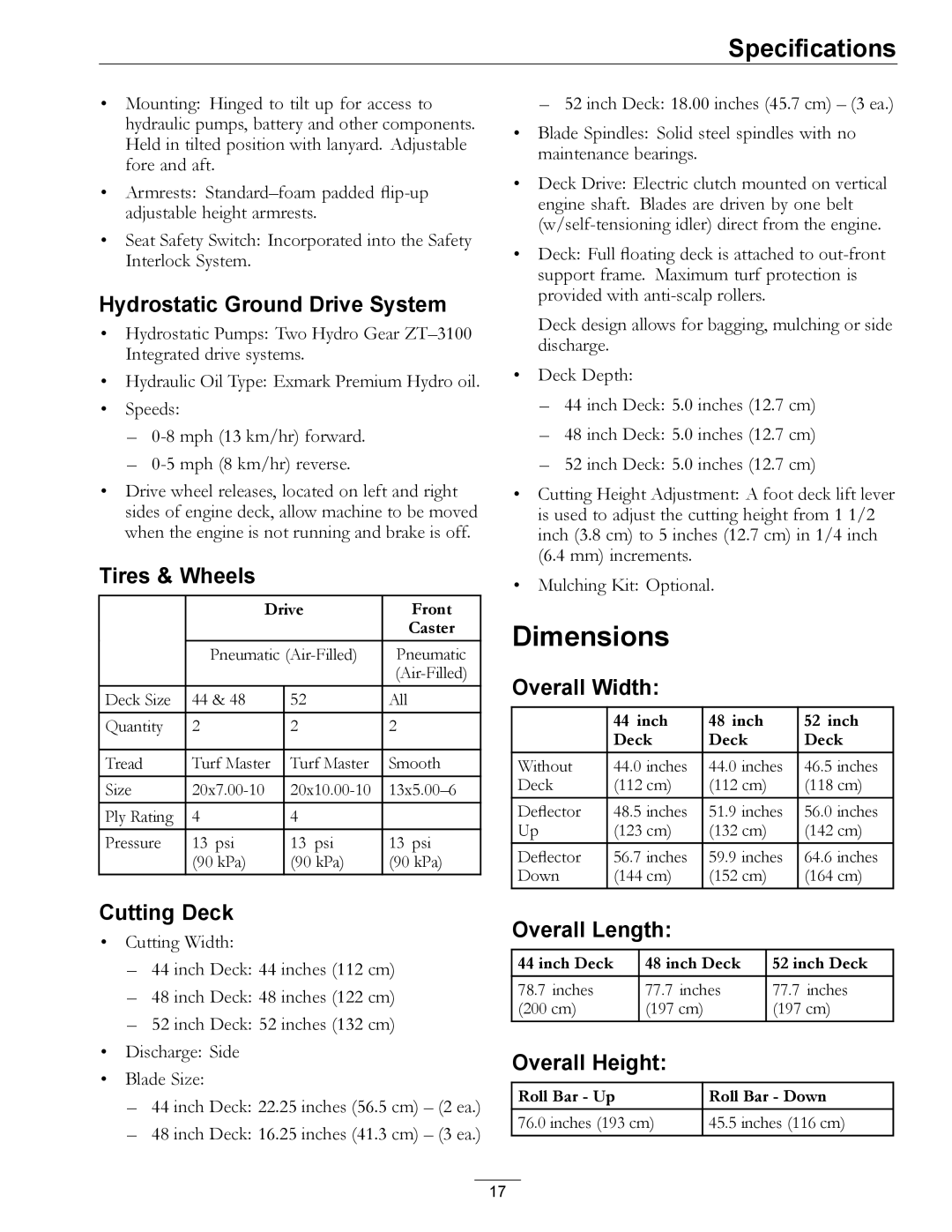 Exmark 00 & Higher, 850 manual Dimensions 